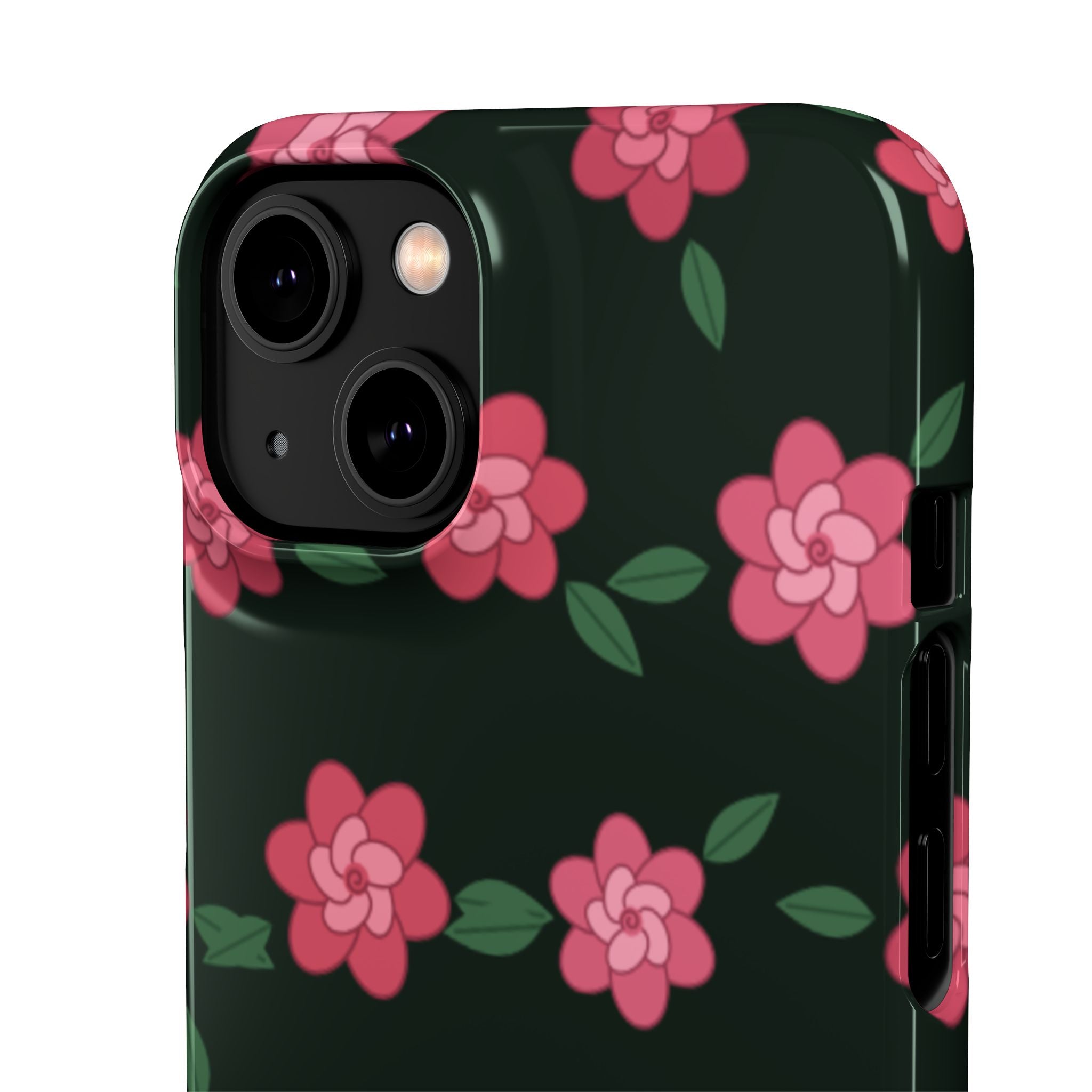Floral Snap Phone Case — Pink Camellia Pattern on Dark Background