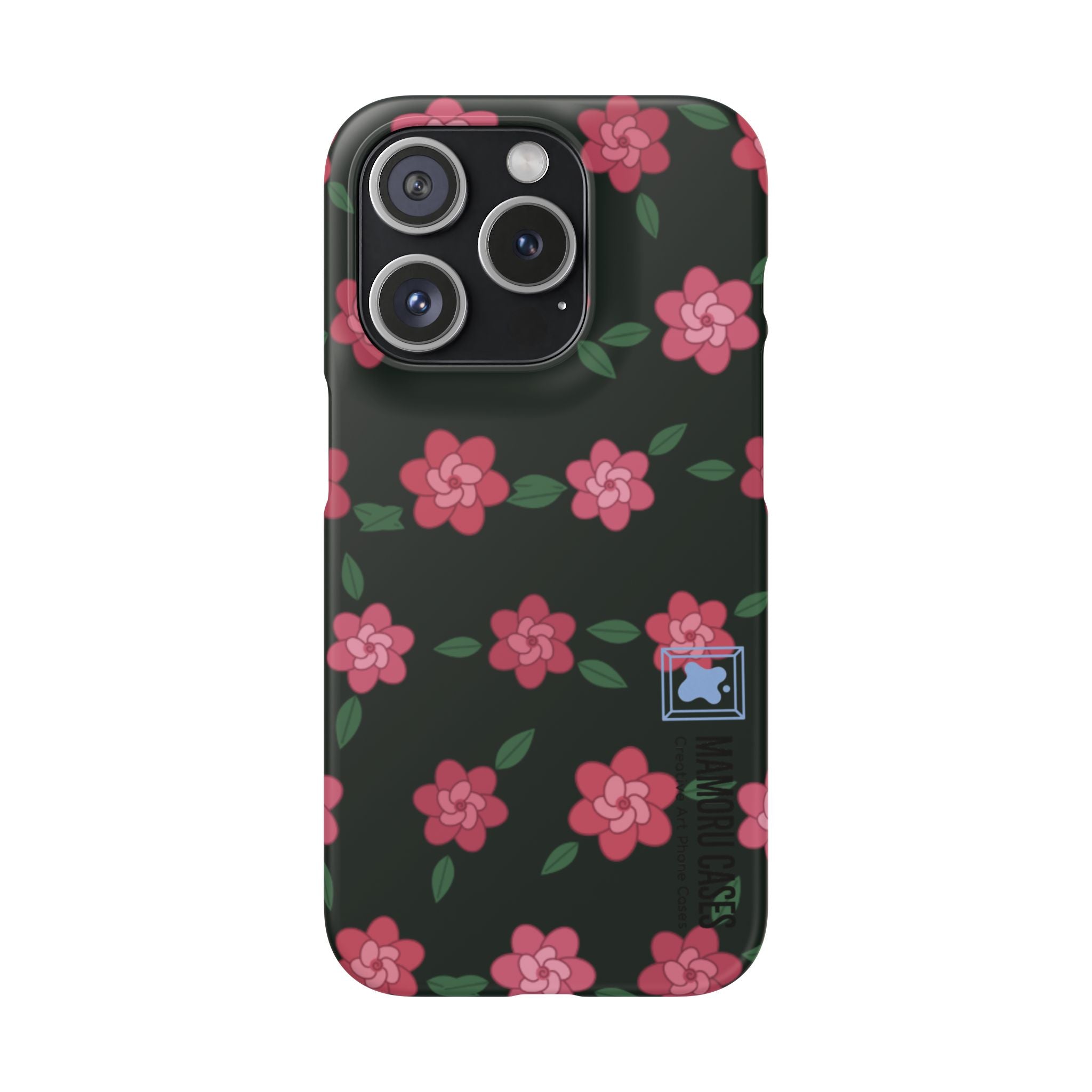 Floral Snap Phone Case — Pink Camellia Pattern on Dark Background