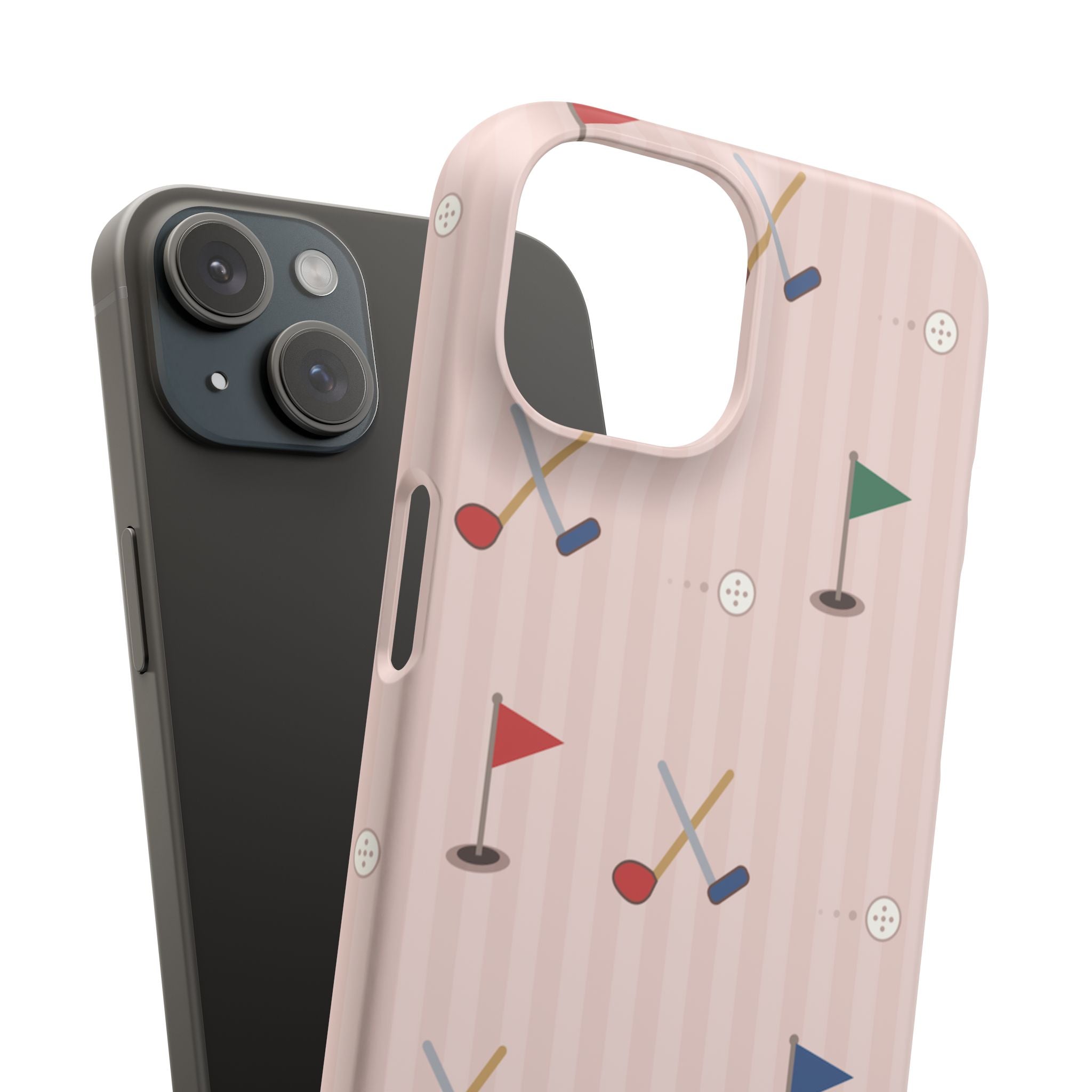 Golf Pattern Snap Phone Case — Pink Mini Flags & Clubs Design