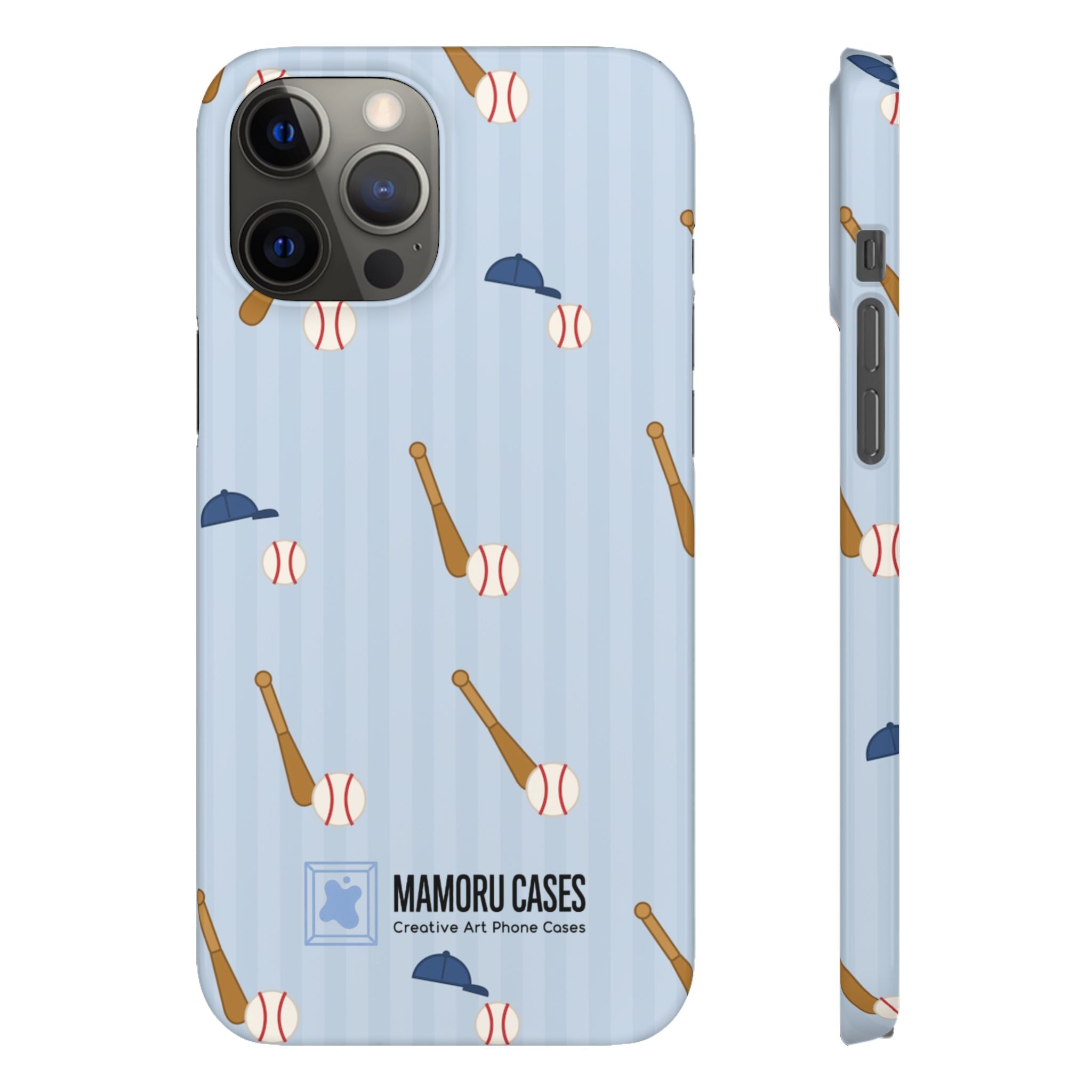 Baseball Pattern Phone Case — Blue Bat & Cap Snap Case