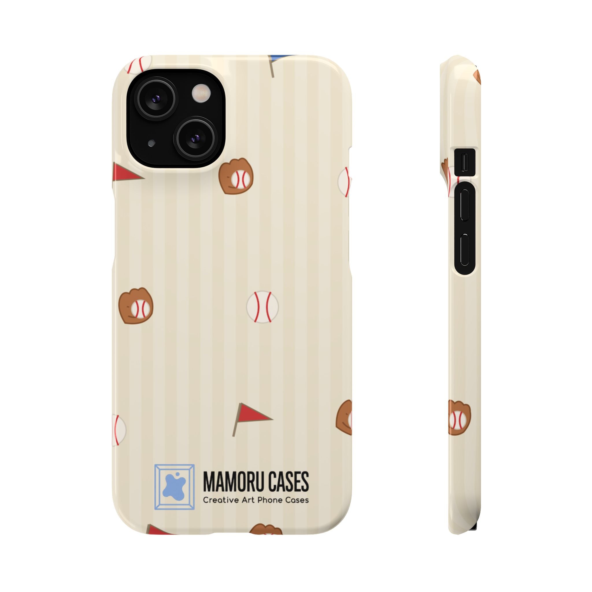 Baseball Pattern Phone Case — Vintage Striped Snap Case with Mitt & Ball Design