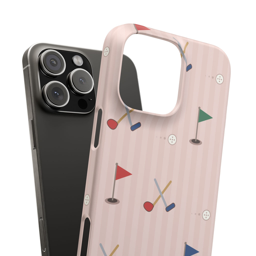Golf Pattern Snap Phone Case — Pink Mini Flags & Clubs Design