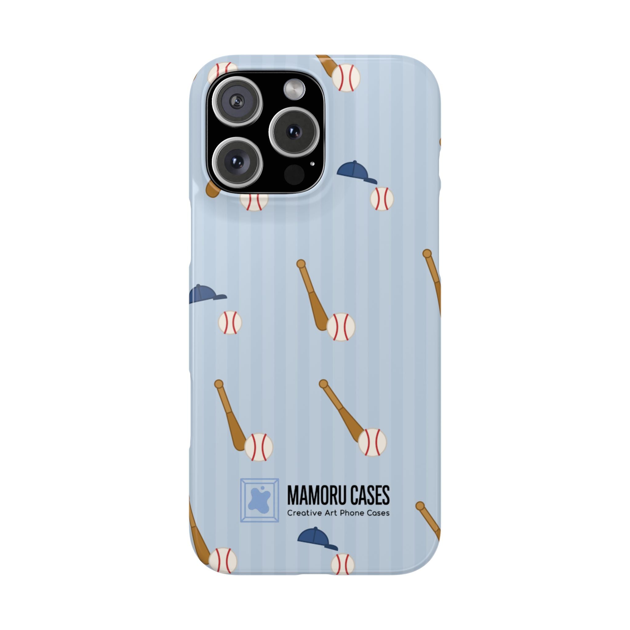 Baseball Pattern Phone Case — Blue Bat & Cap Snap Case