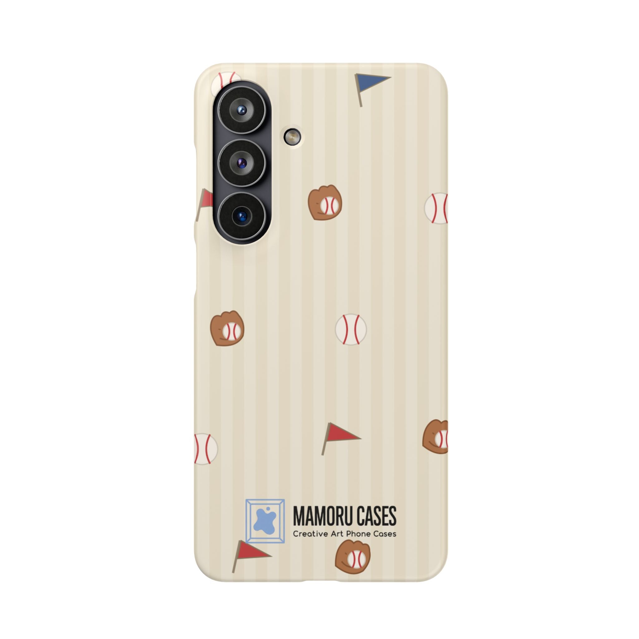 Baseball Pattern Phone Case — Vintage Striped Snap Case with Mitt & Ball Design
