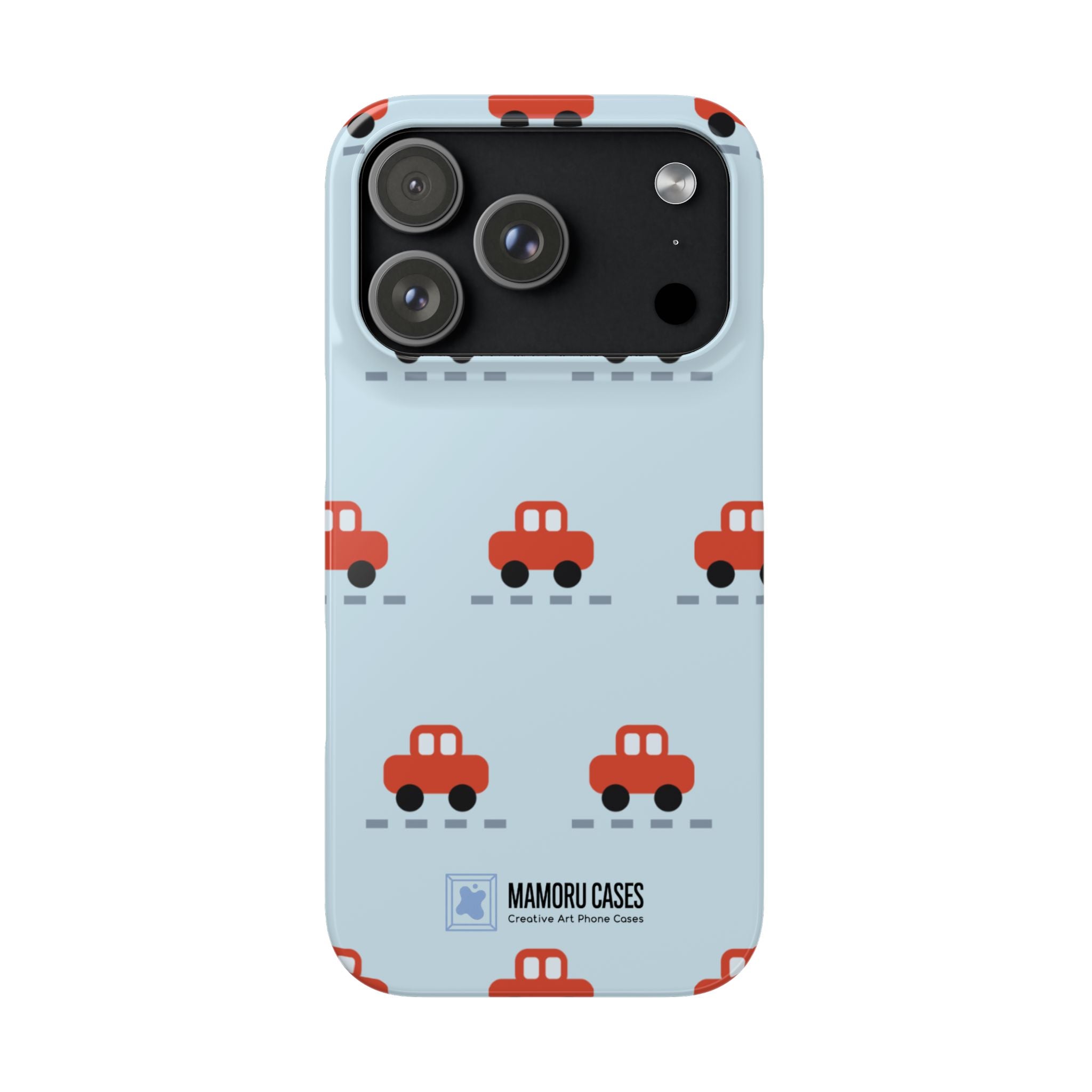 Phone Case - Cute Red Car Pattern on Light Blue (Kids & Travel)