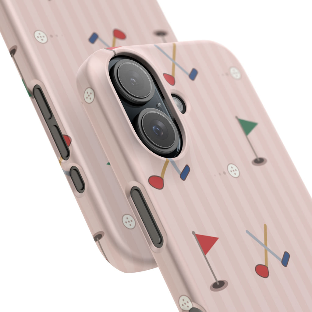 Golf Pattern Snap Phone Case — Pink Mini Flags & Clubs Design