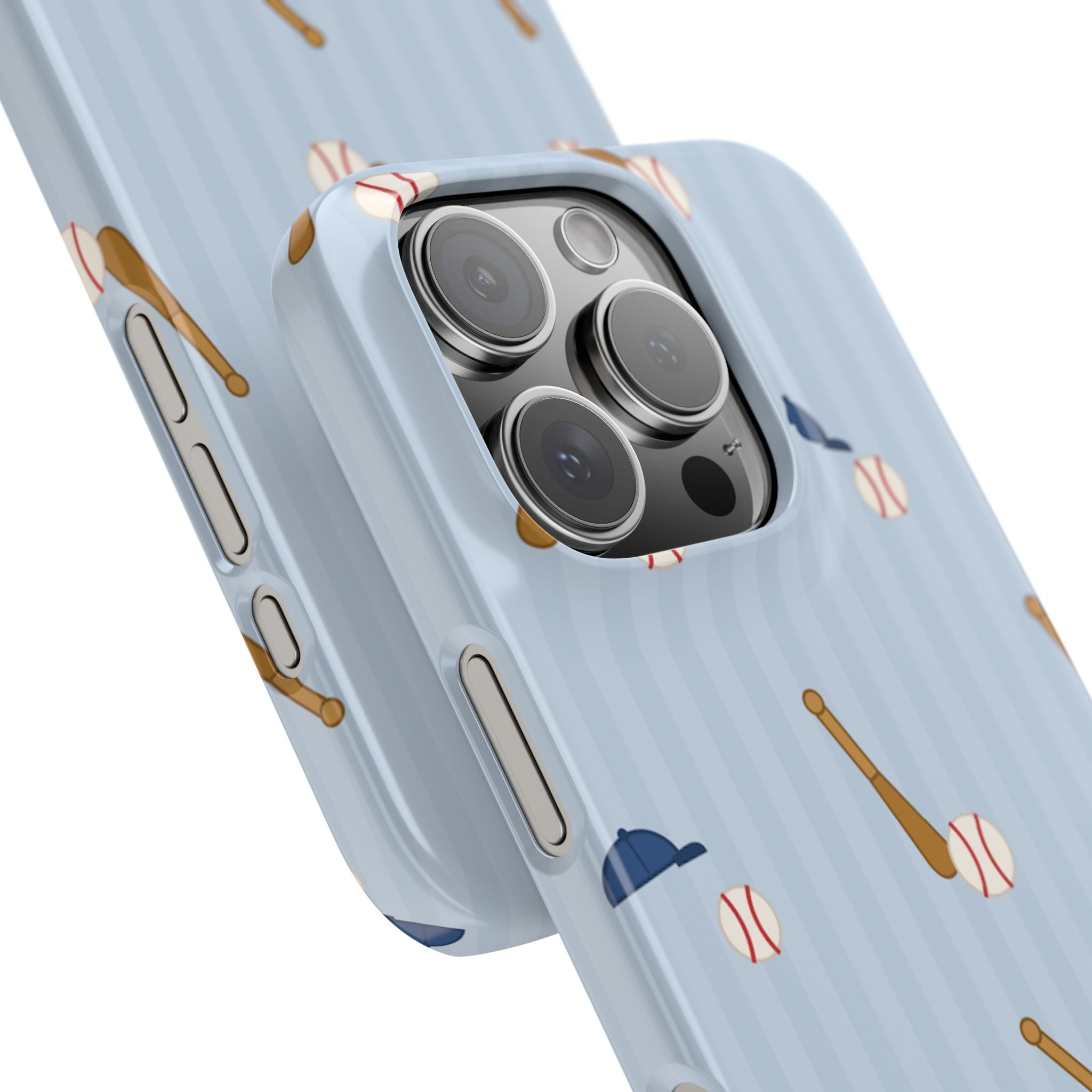 Baseball Pattern Phone Case — Blue Bat & Cap Snap Case