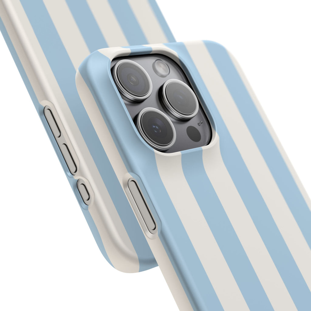 Phone Case — Pastel Blue & White Vertical Stripe Protective Snap Case