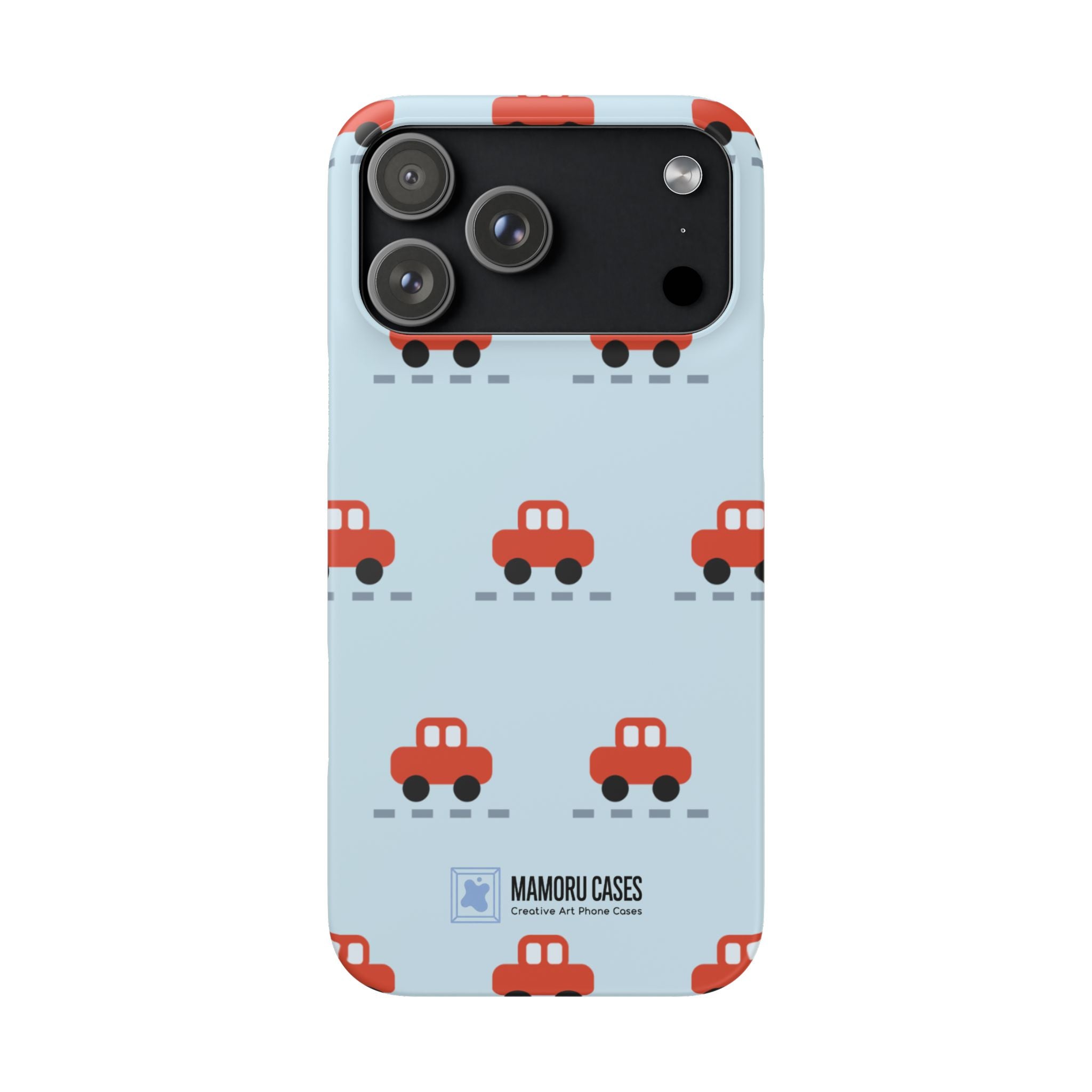 Phone Case - Cute Red Car Pattern on Light Blue (Kids & Travel)