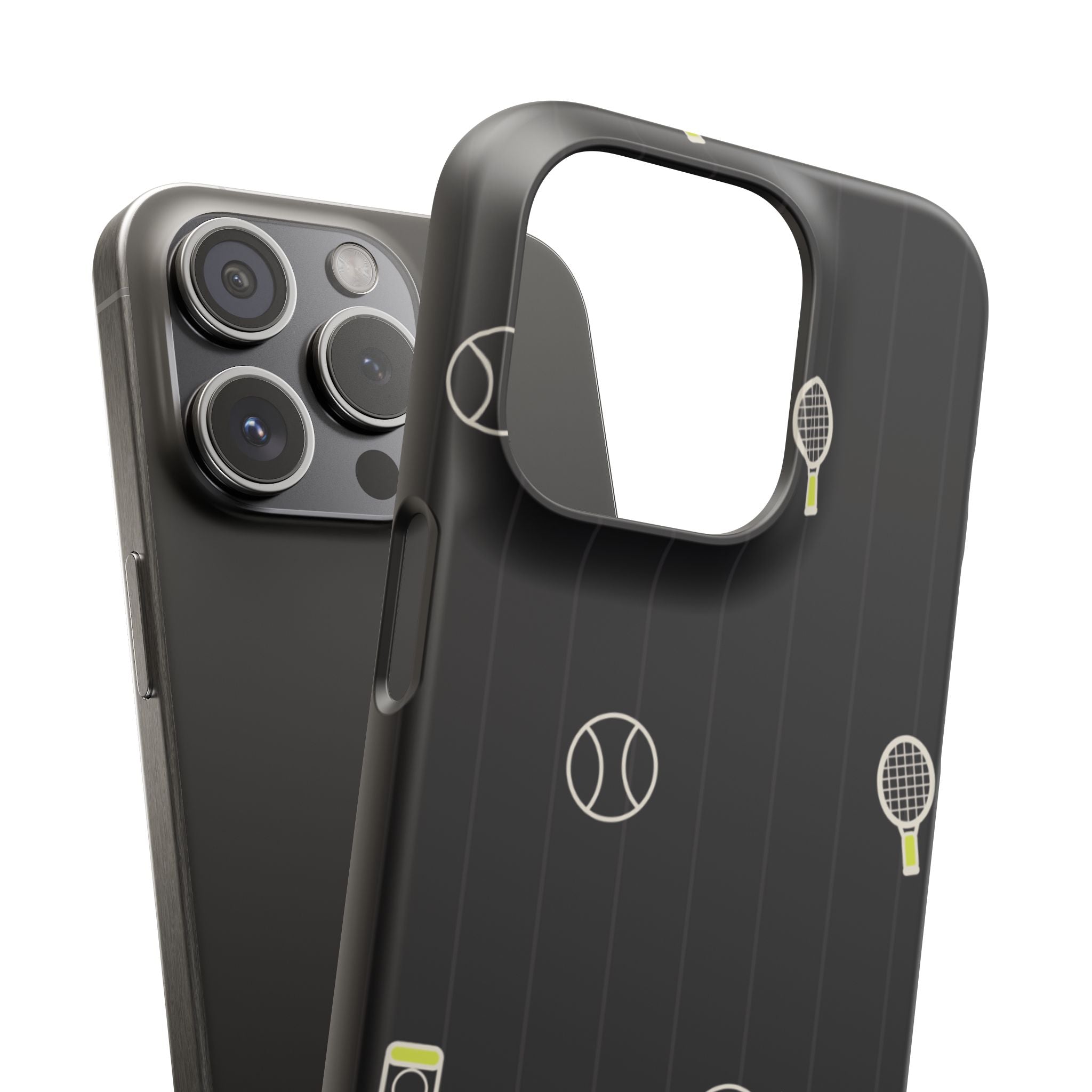 Snap Case — Black Sports Pattern Phone Case (Tennis Rackets & Baseballs)