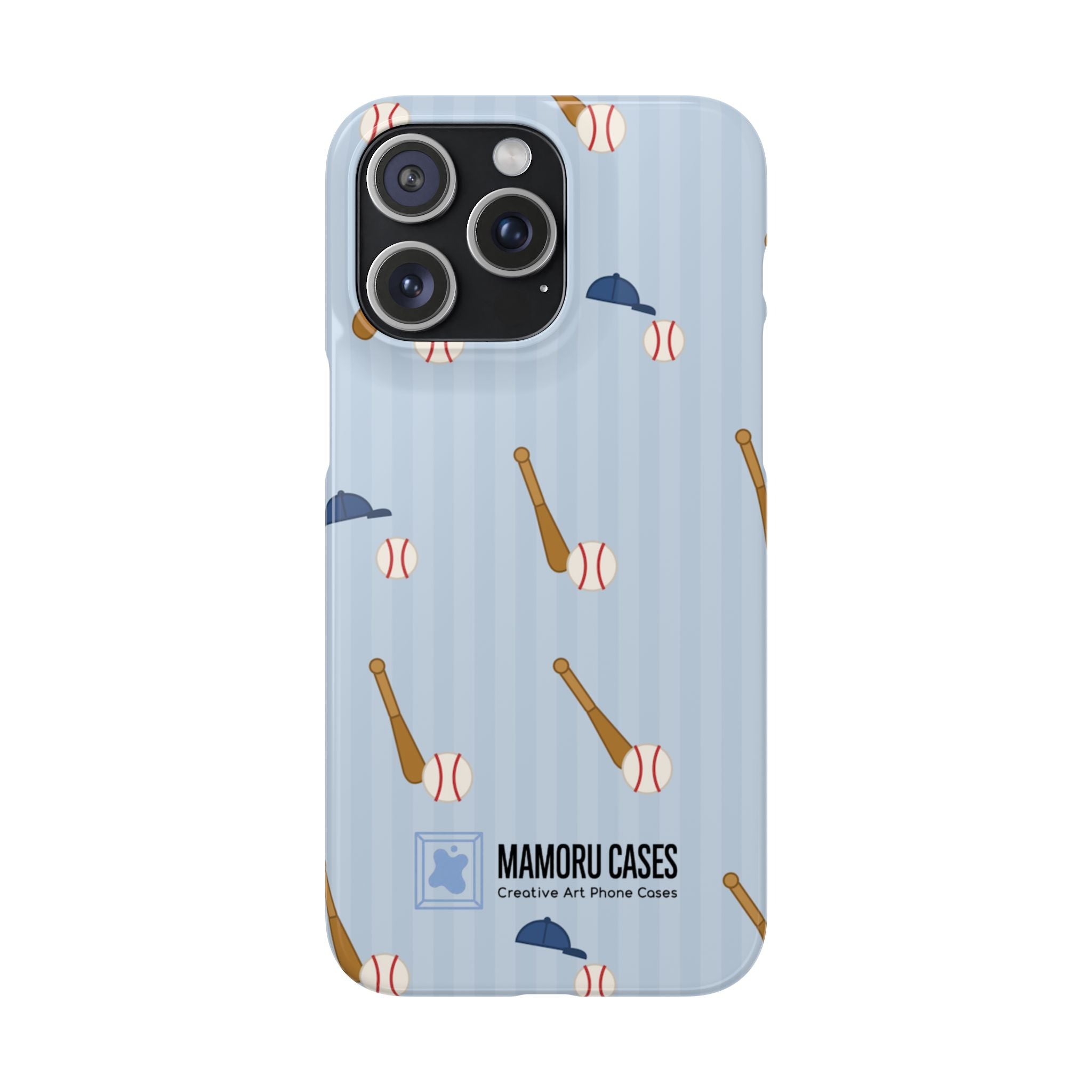 Baseball Pattern Phone Case — Blue Bat & Cap Snap Case