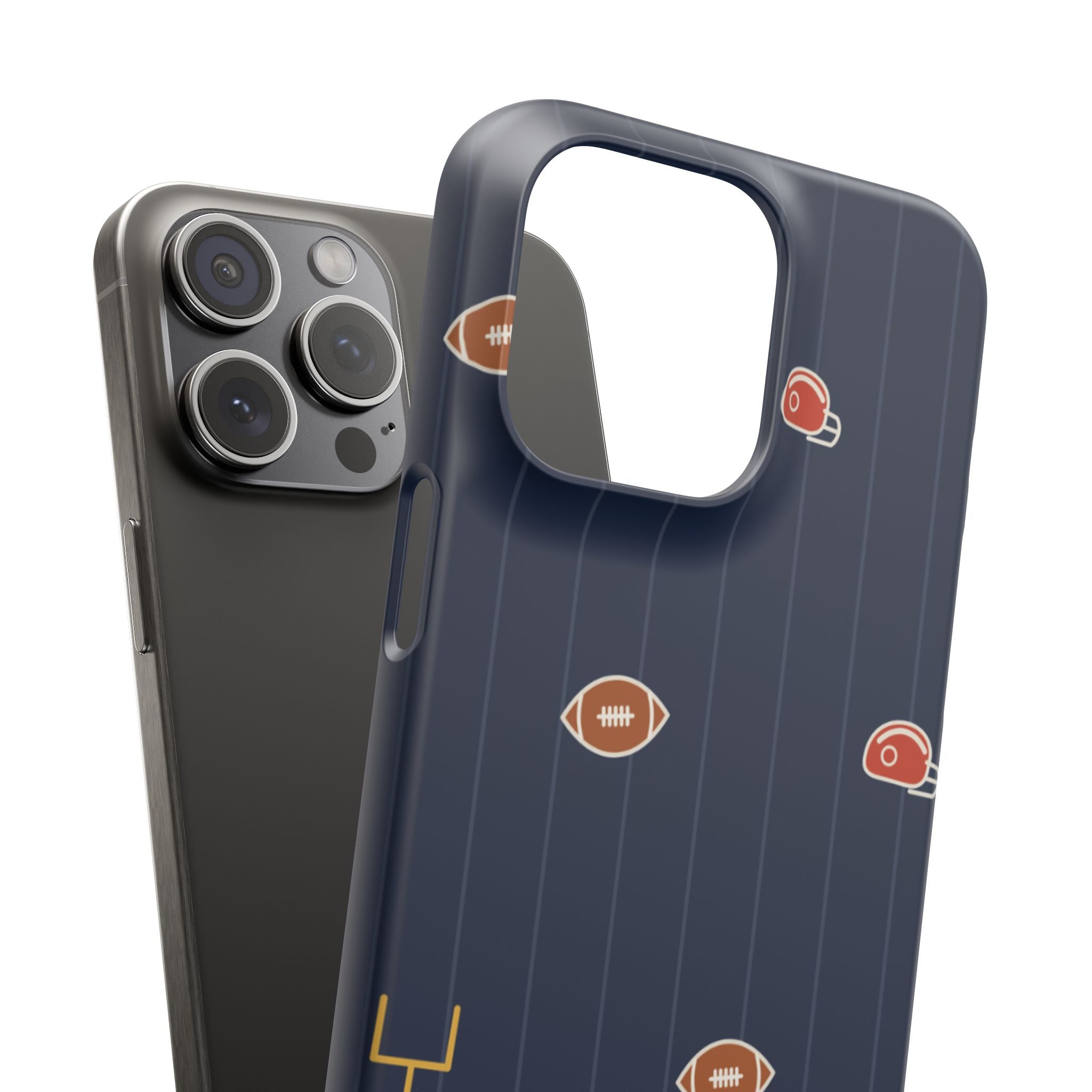 Football Pattern Phone Case – Navy Helmet & Pigskin Design