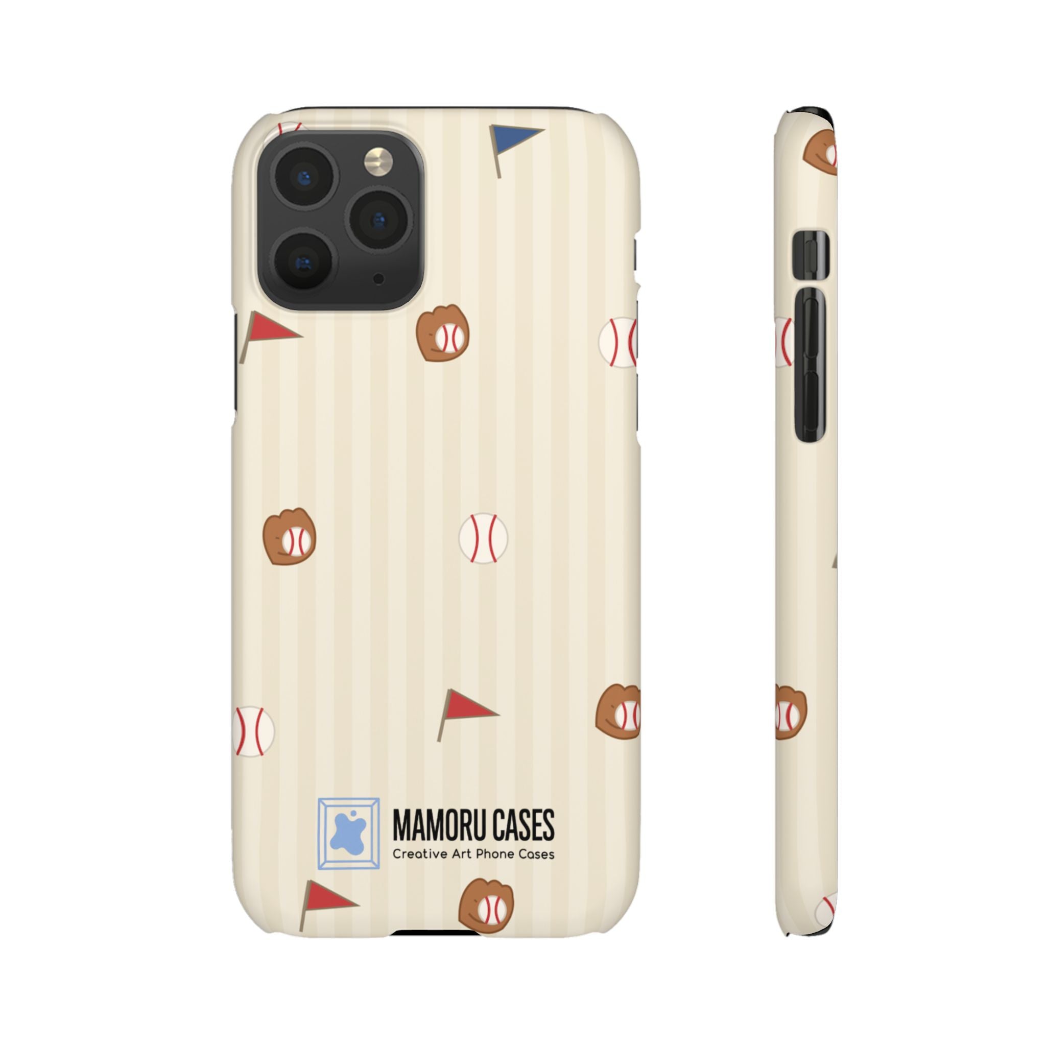 Baseball Pattern Phone Case — Vintage Striped Snap Case with Mitt & Ball Design