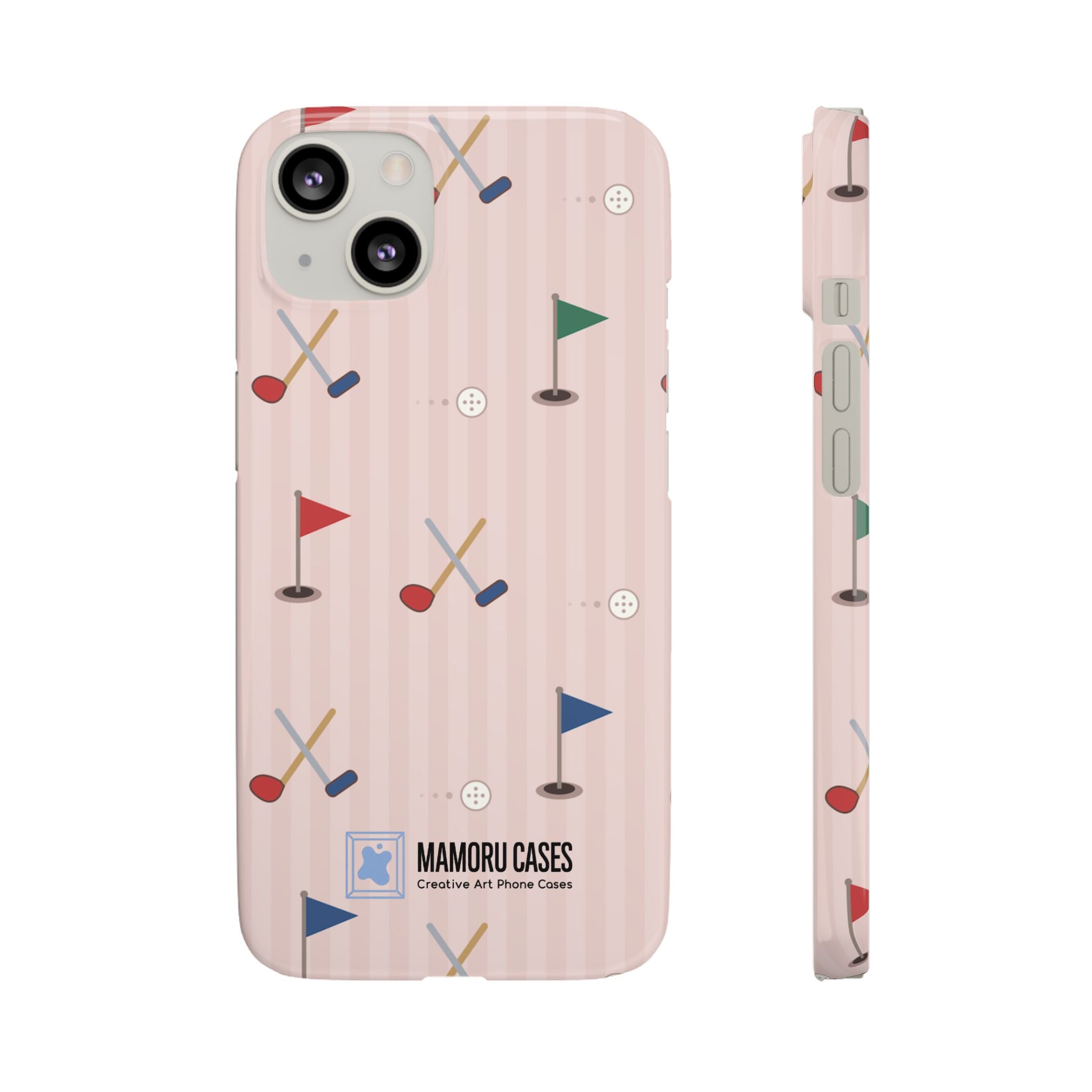 Golf Pattern Snap Phone Case — Pink Mini Flags & Clubs Design