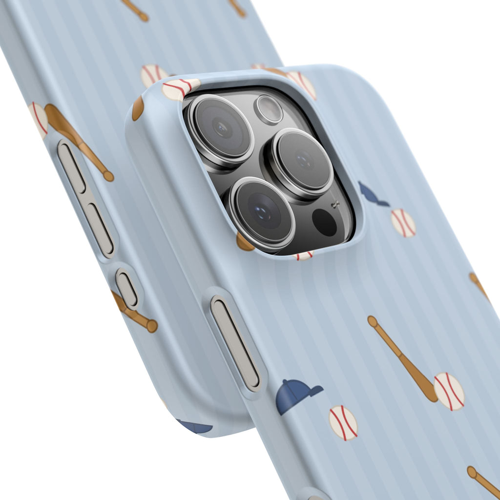 Baseball Pattern Phone Case — Blue Bat & Cap Snap Case