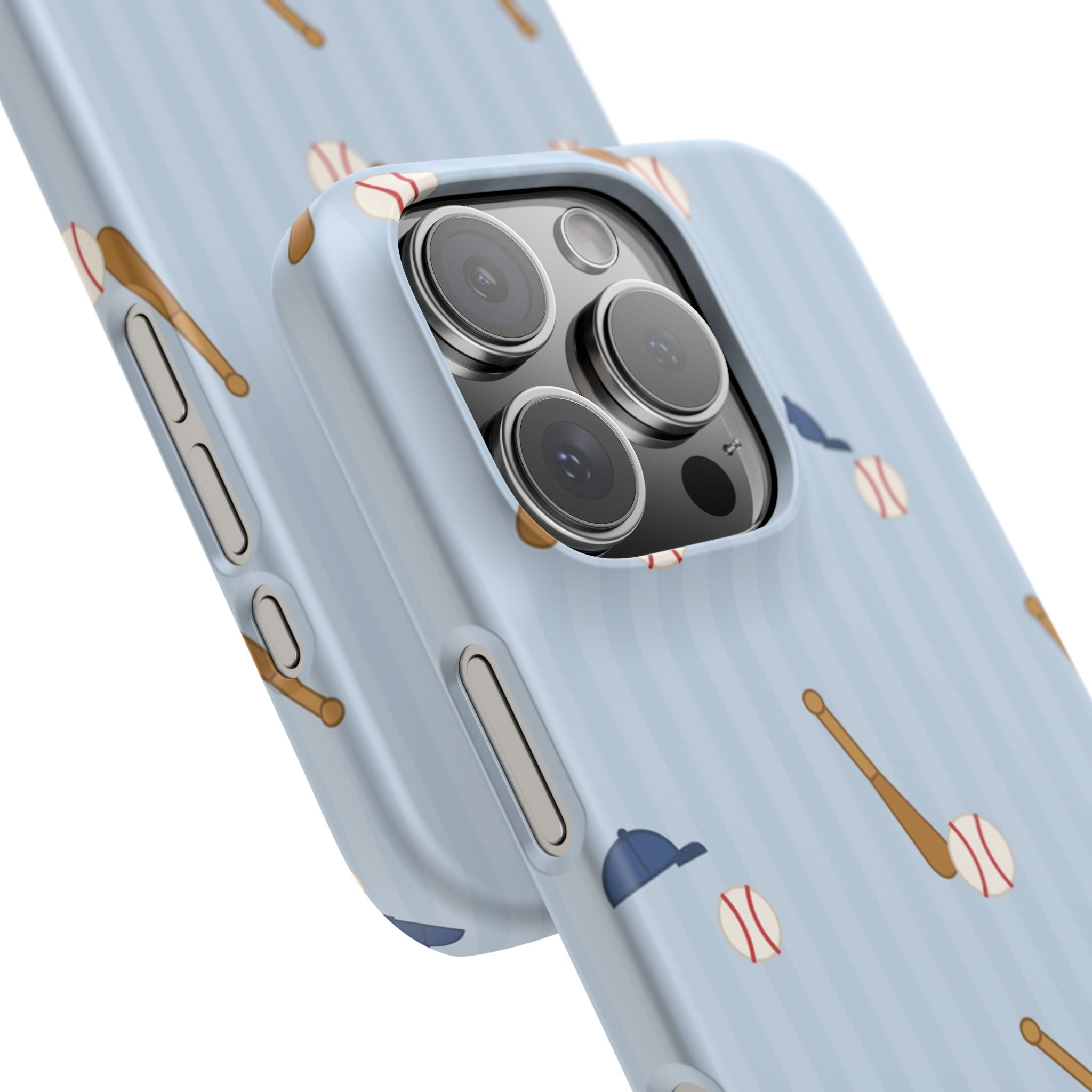 Baseball Pattern Phone Case — Blue Bat & Cap Snap Case