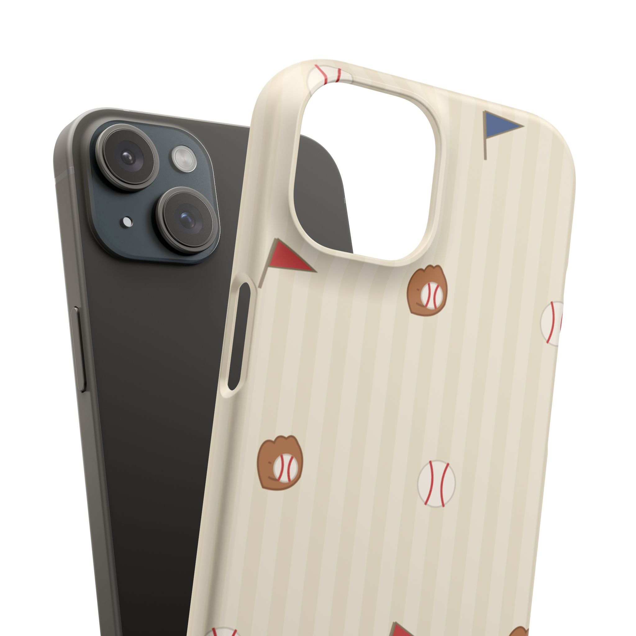 Baseball Pattern Phone Case — Vintage Striped Snap Case with Mitt & Ball Design