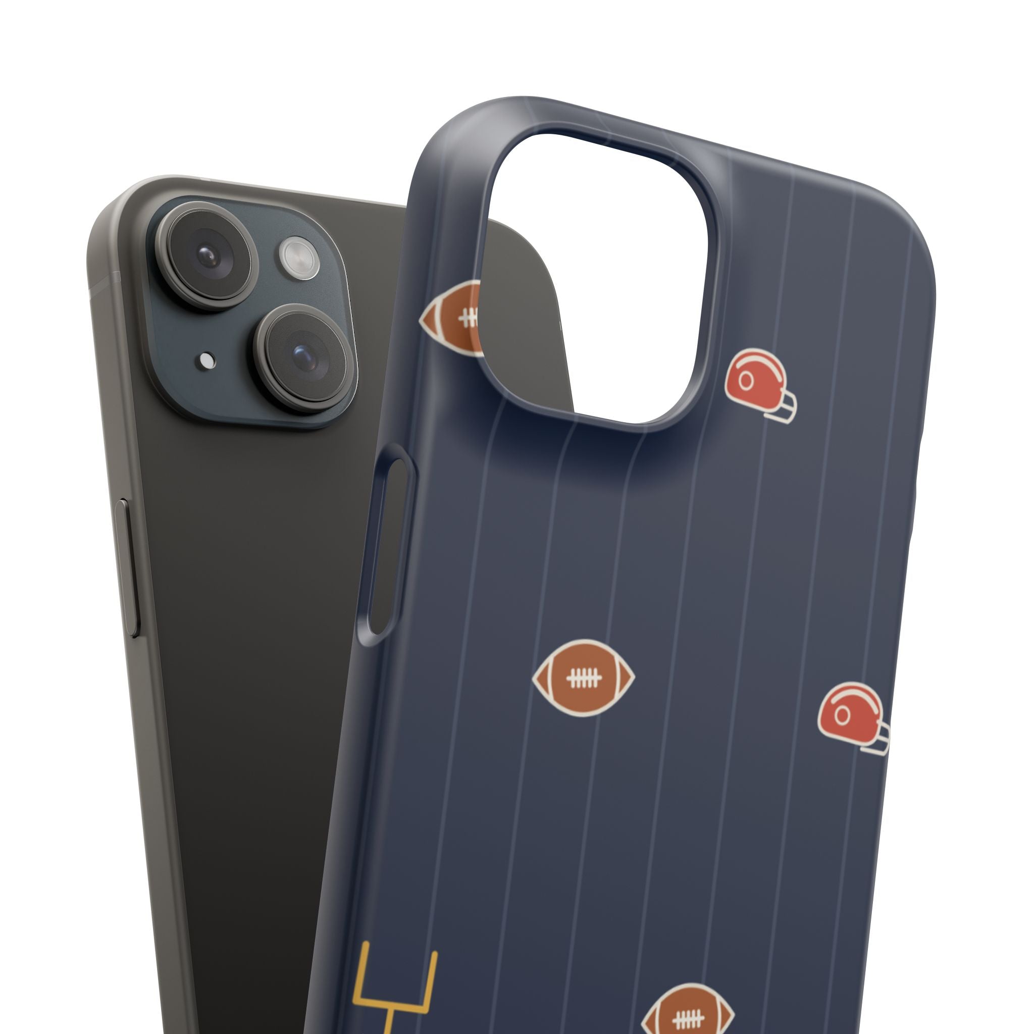 Football Pattern Phone Case – Navy Helmet & Pigskin Design