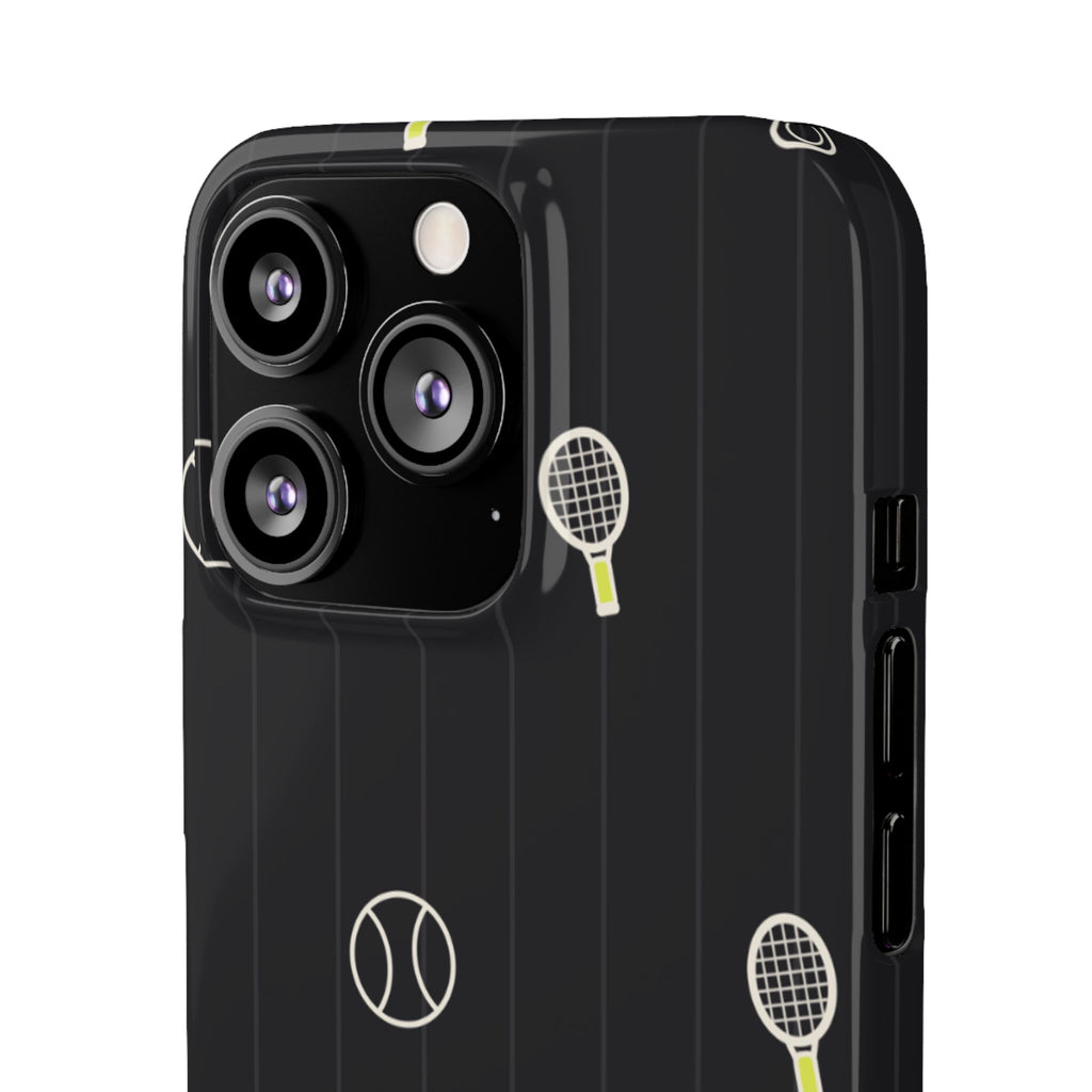Snap Case — Black Sports Pattern Phone Case (Tennis Rackets & Baseballs)