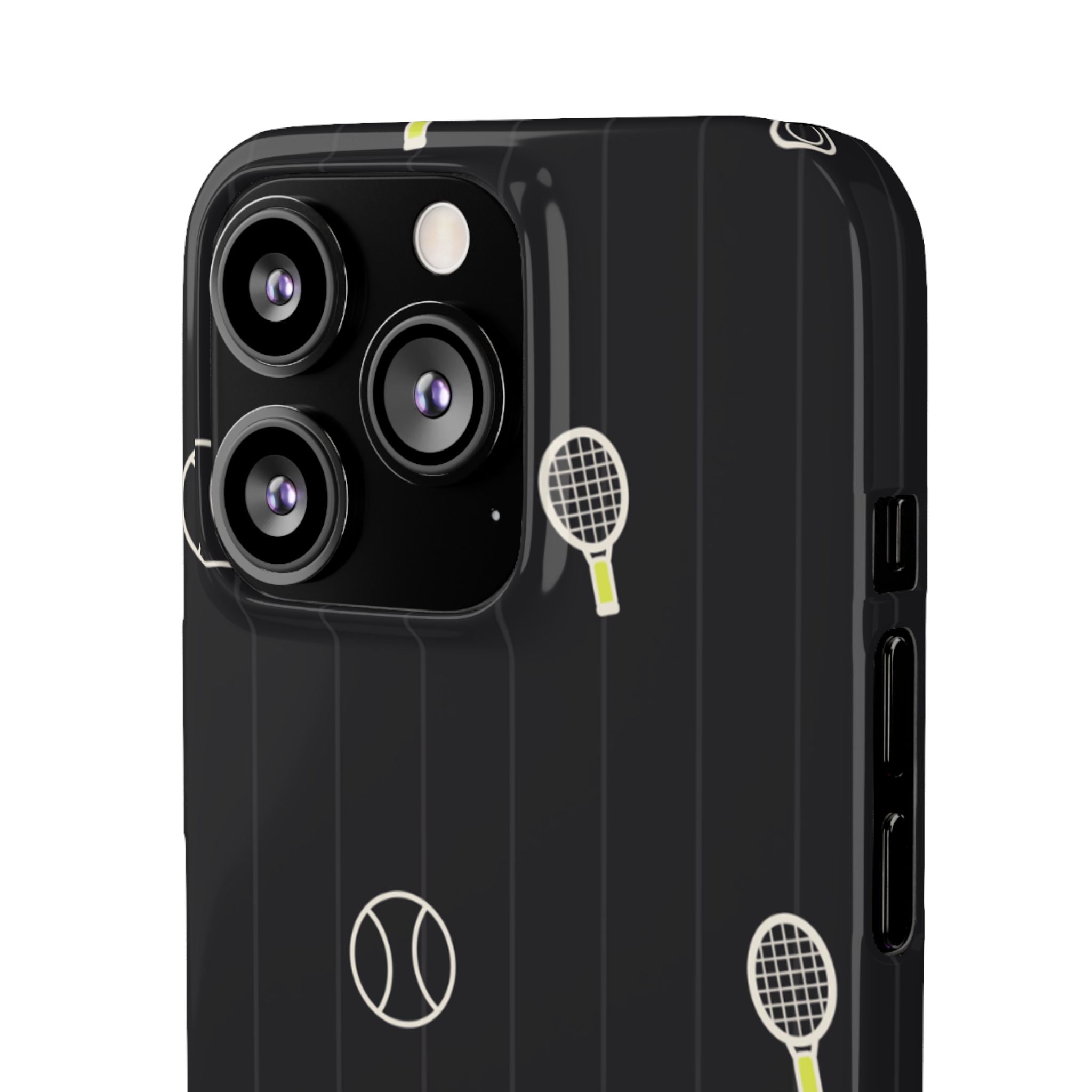 Snap Case — Black Sports Pattern Phone Case (Tennis Rackets & Baseballs)