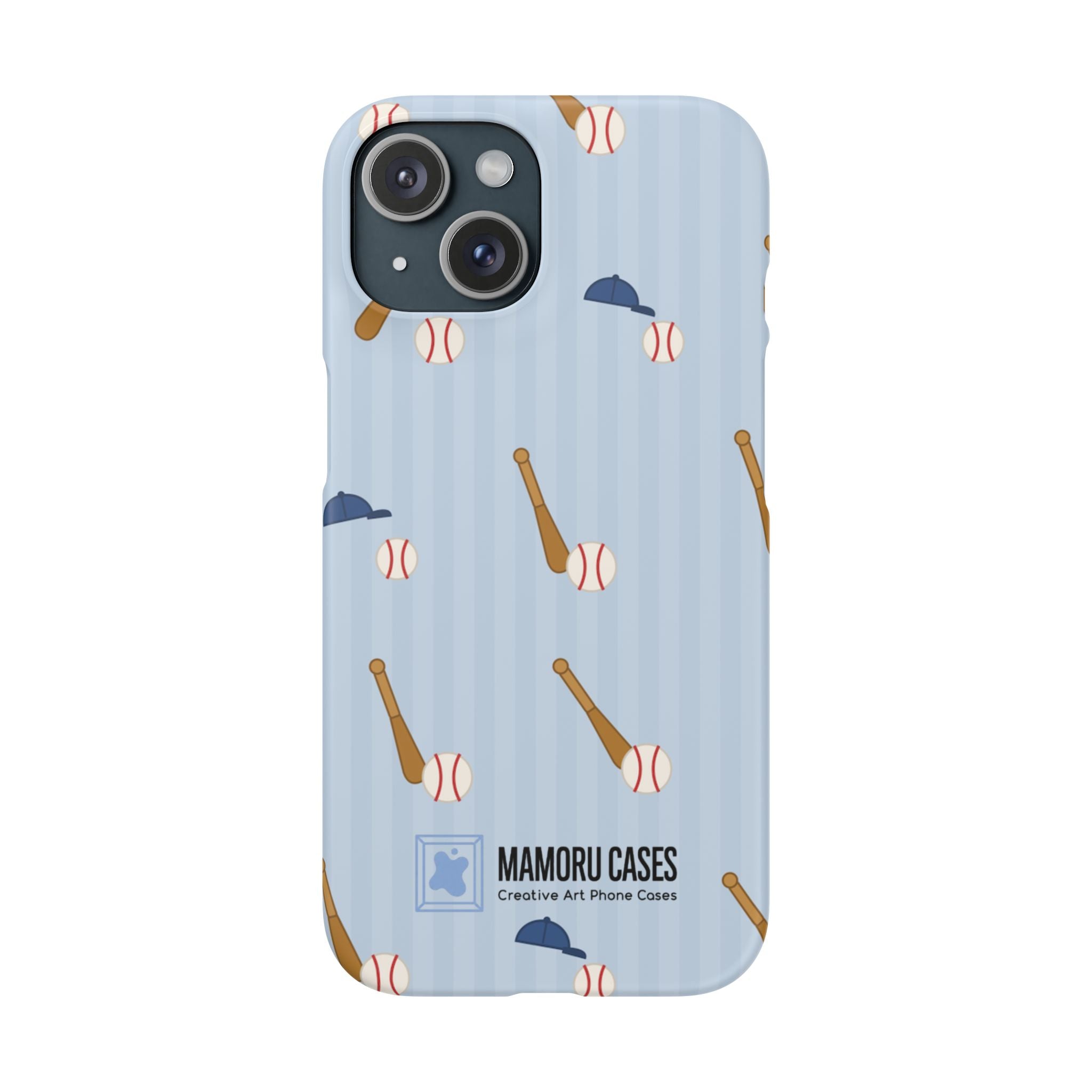 Baseball Pattern Phone Case — Blue Bat & Cap Snap Case