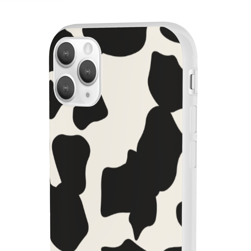 Cow Print Phone Case — Black & White Cowhide Pattern Flexible Protective Cover