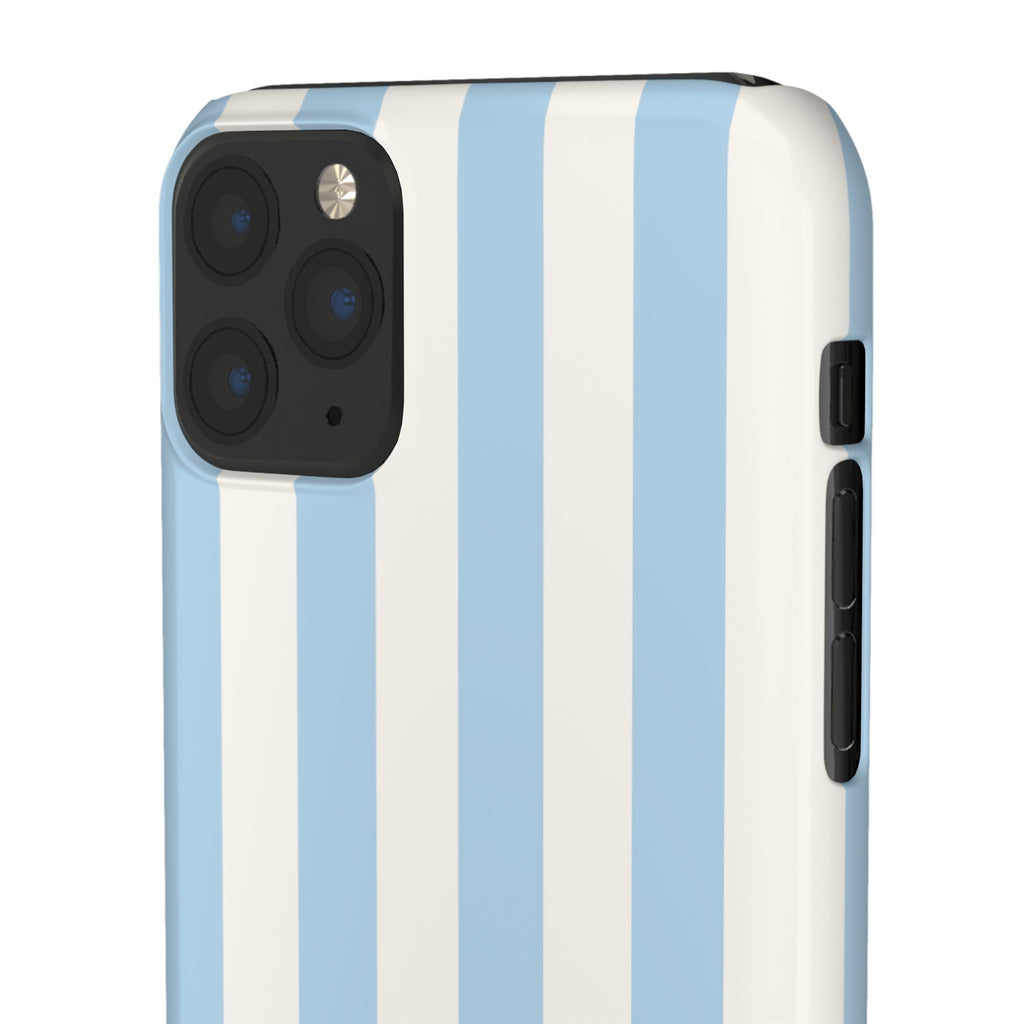 Phone Case — Pastel Blue & White Vertical Stripe Protective Snap Case