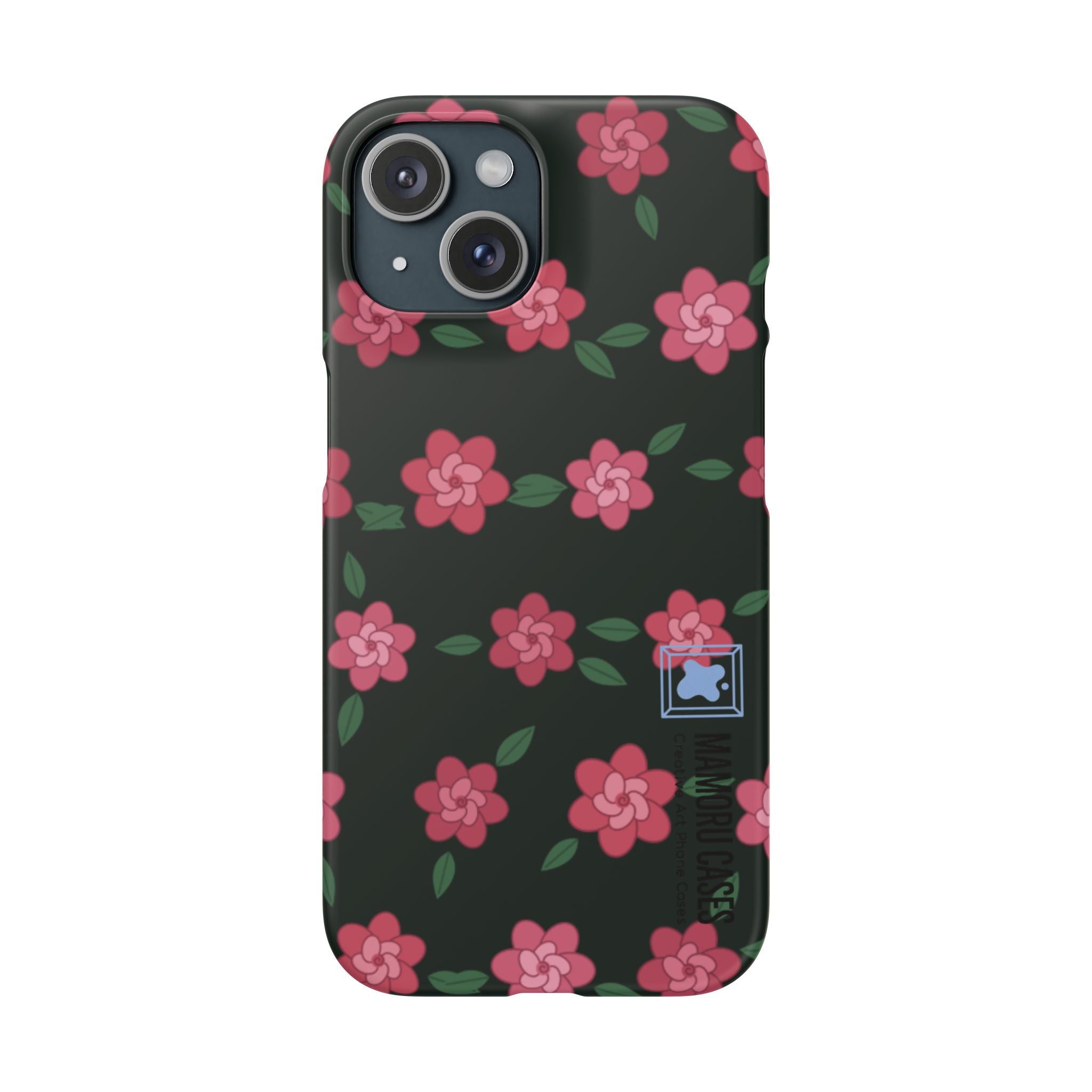 Floral Snap Phone Case — Pink Camellia Pattern on Dark Background