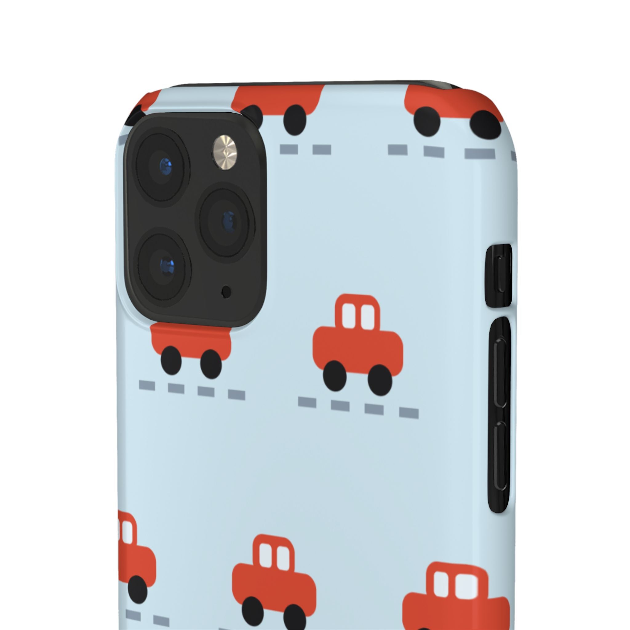 Phone Case - Cute Red Car Pattern on Light Blue (Kids & Travel)