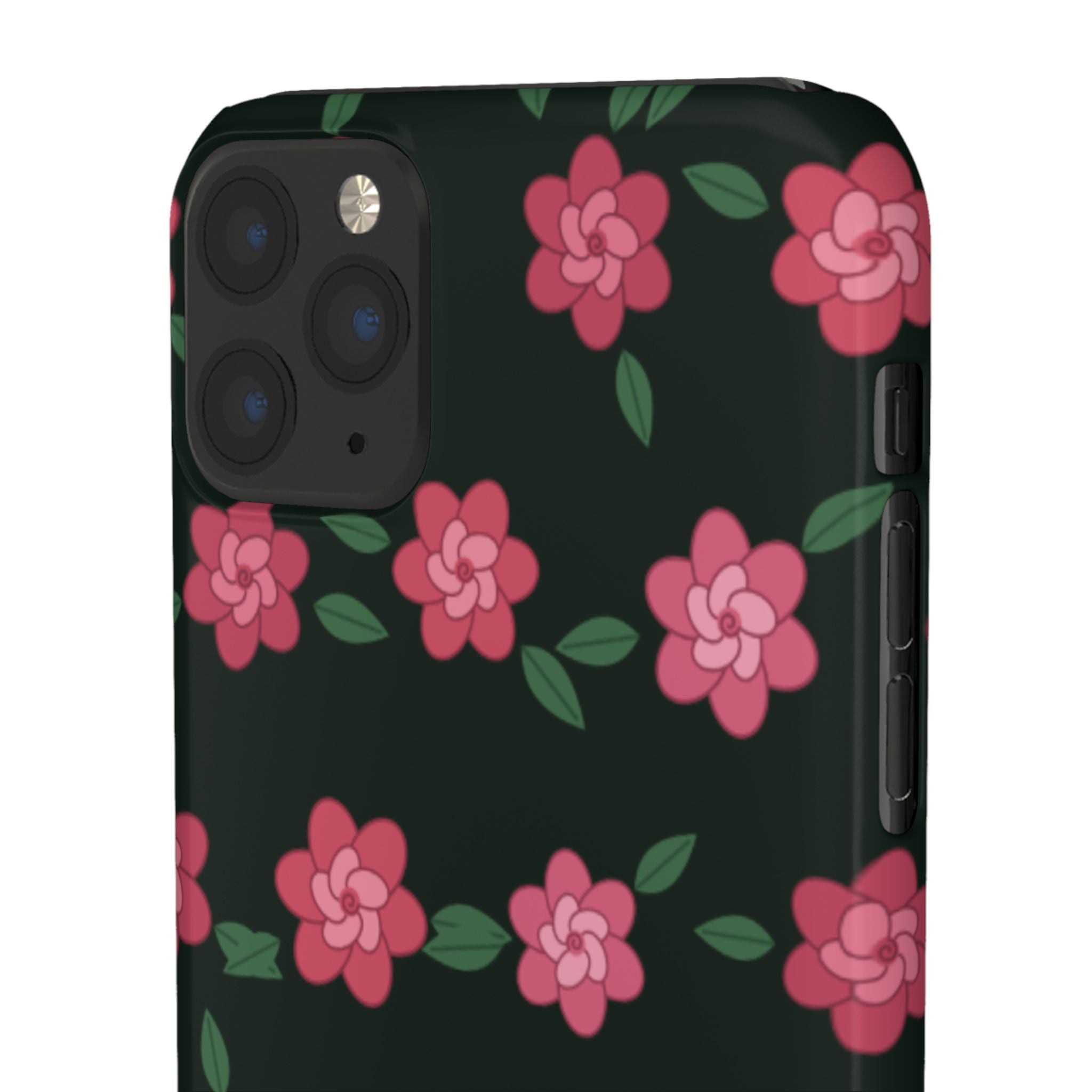 Floral Snap Phone Case — Pink Camellia Pattern on Dark Background