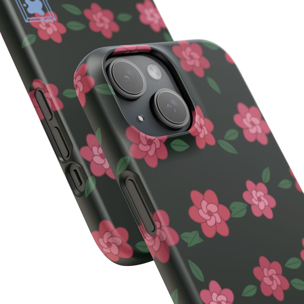 Floral Snap Phone Case — Pink Camellia Pattern on Dark Background
