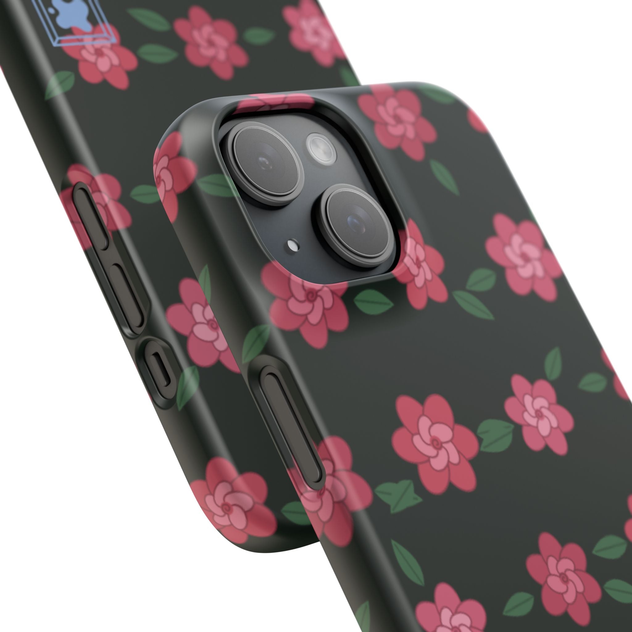 Floral Snap Phone Case — Pink Camellia Pattern on Dark Background