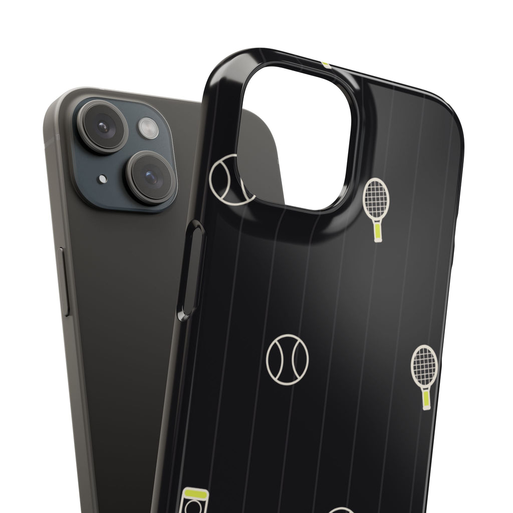 Snap Case — Black Sports Pattern Phone Case (Tennis Rackets & Baseballs)