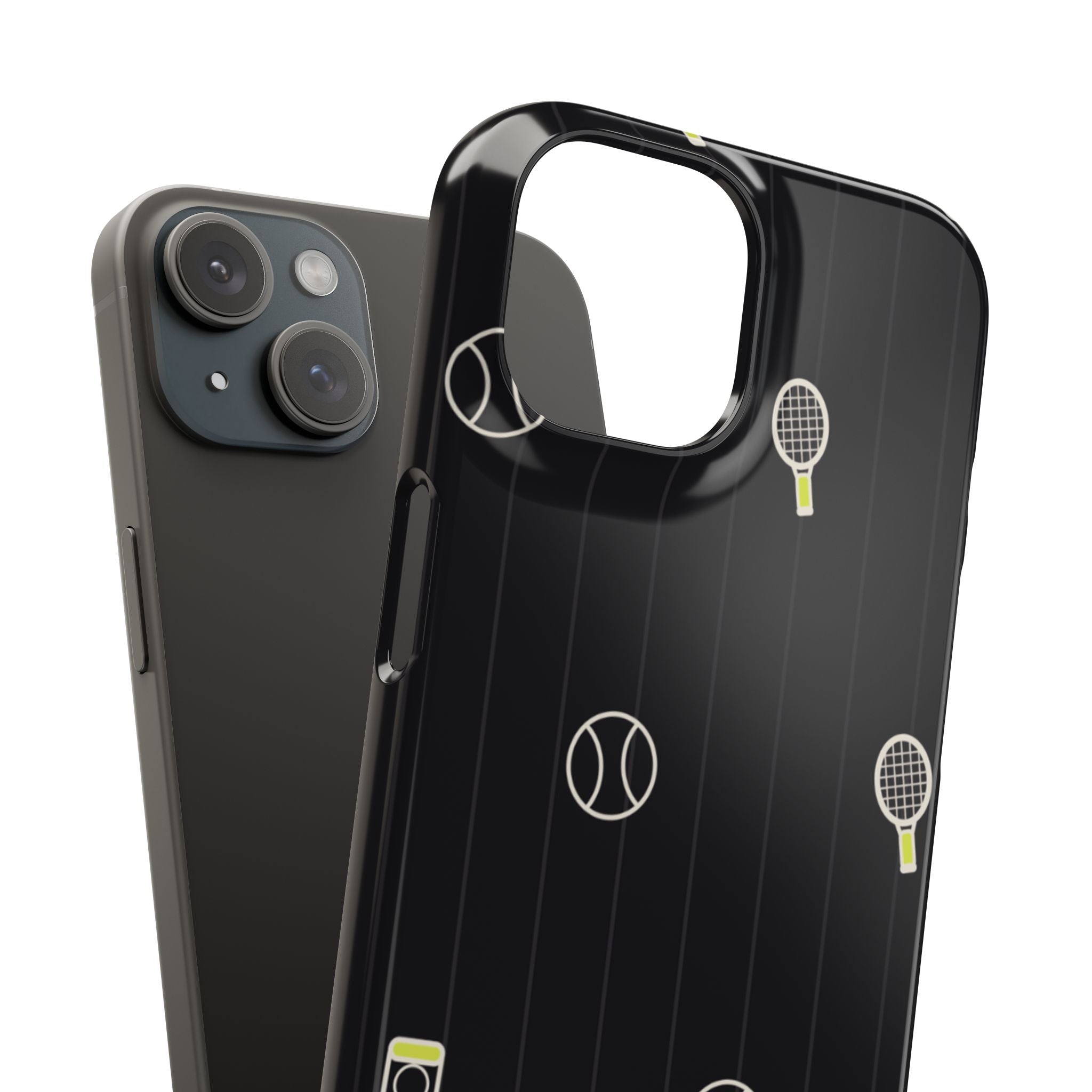 Snap Case — Black Sports Pattern Phone Case (Tennis Rackets & Baseballs)