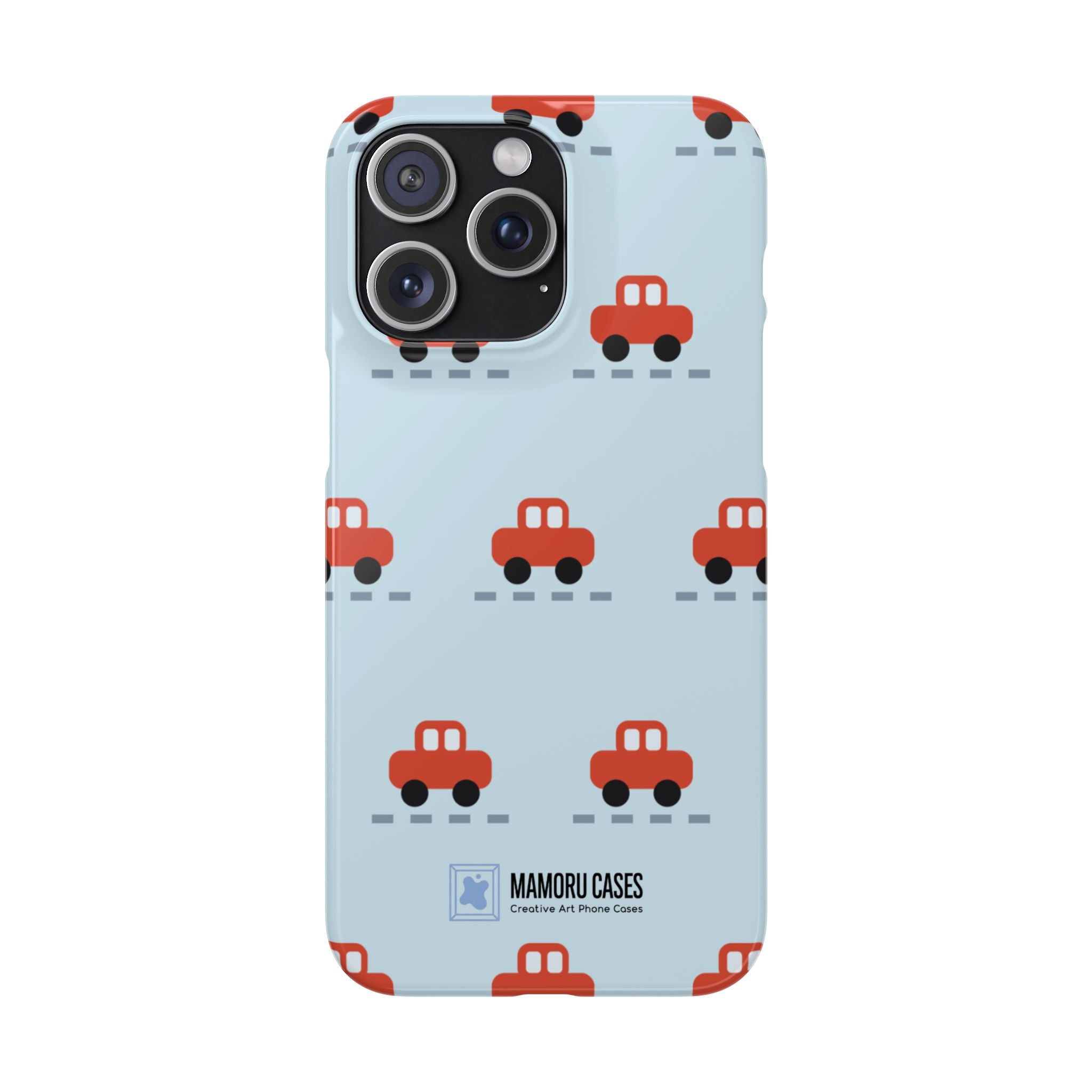 Phone Case - Cute Red Car Pattern on Light Blue (Kids & Travel)