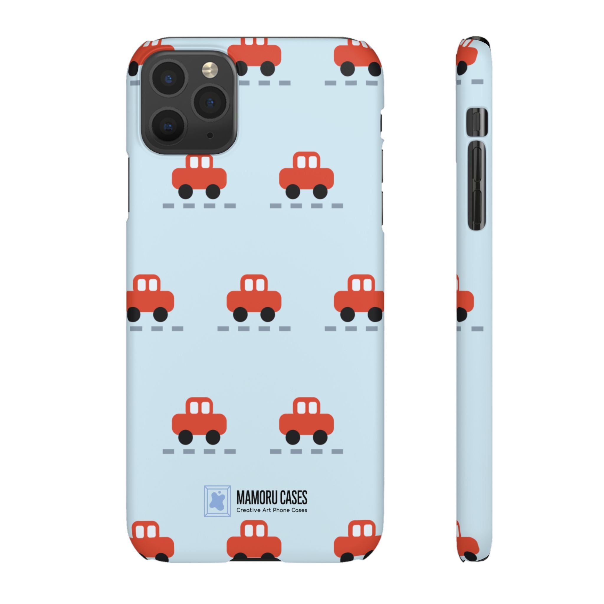 Phone Case - Cute Red Car Pattern on Light Blue (Kids & Travel)