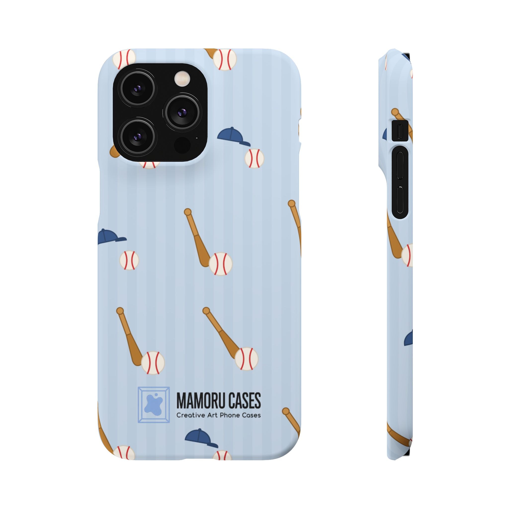 Baseball Pattern Phone Case — Blue Bat & Cap Snap Case