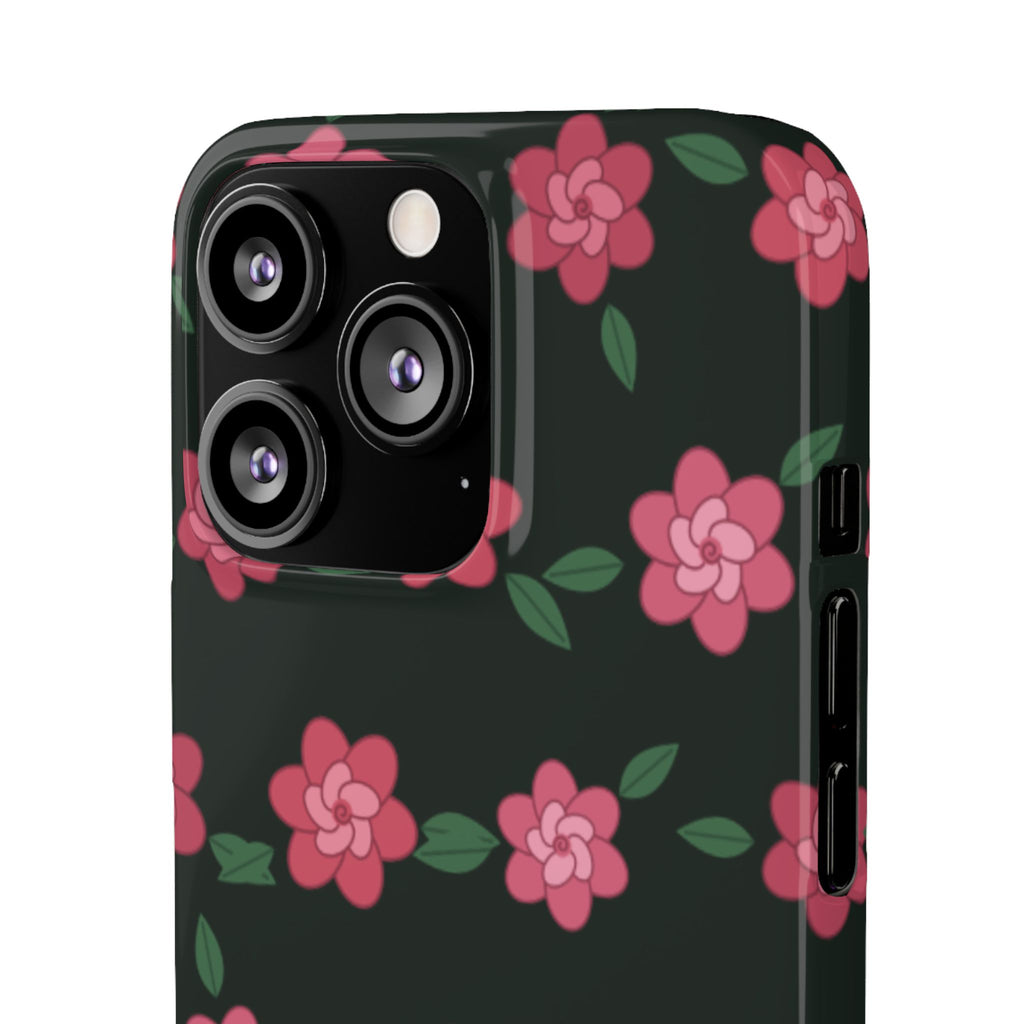 Floral Snap Phone Case — Pink Camellia Pattern on Dark Background