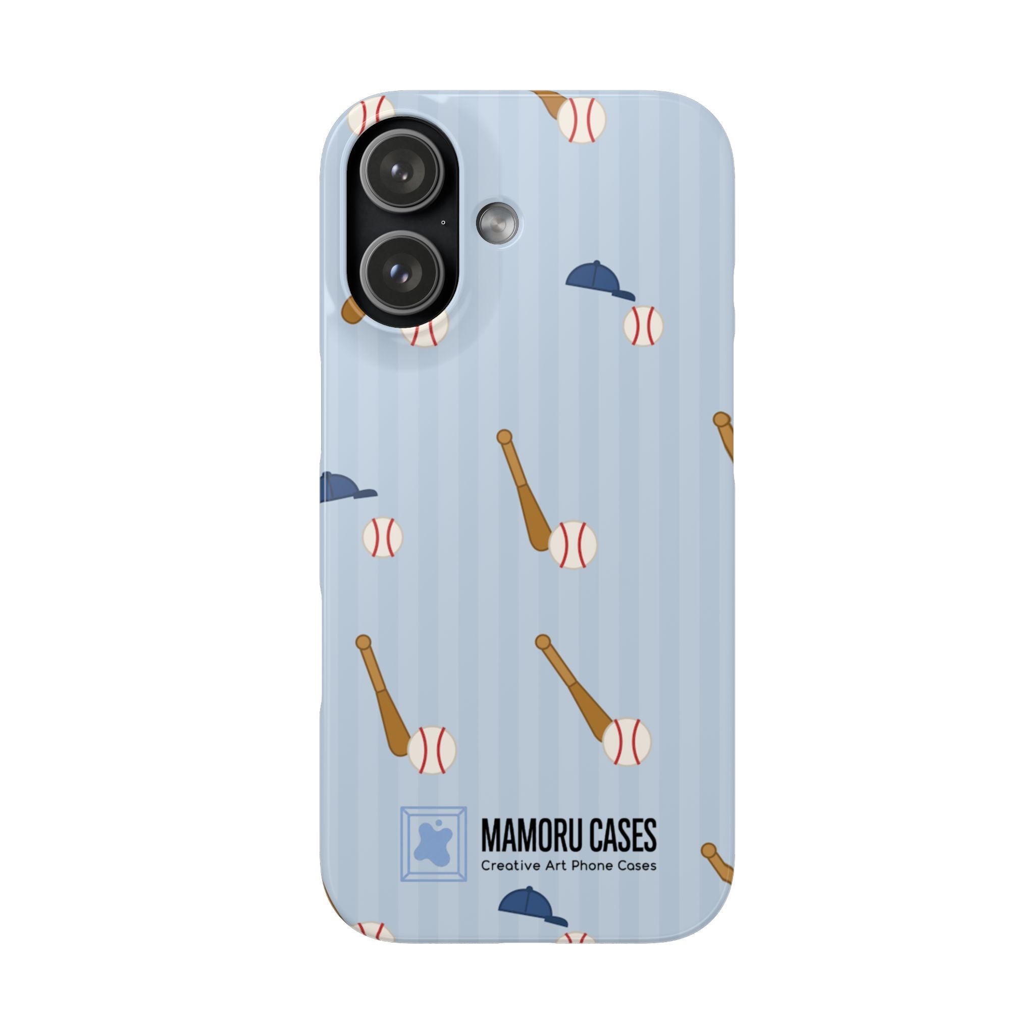 Baseball Pattern Phone Case — Blue Bat & Cap Snap Case