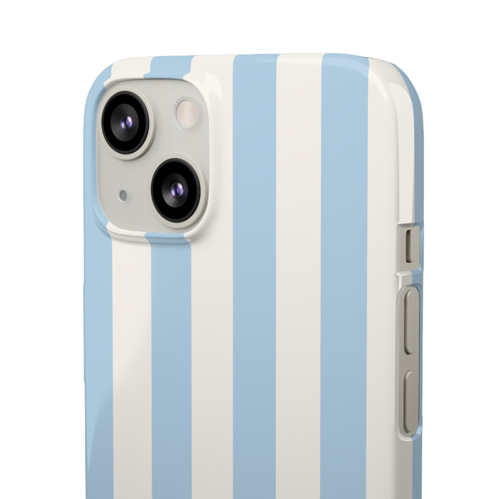 Phone Case — Pastel Blue & White Vertical Stripe Protective Snap Case