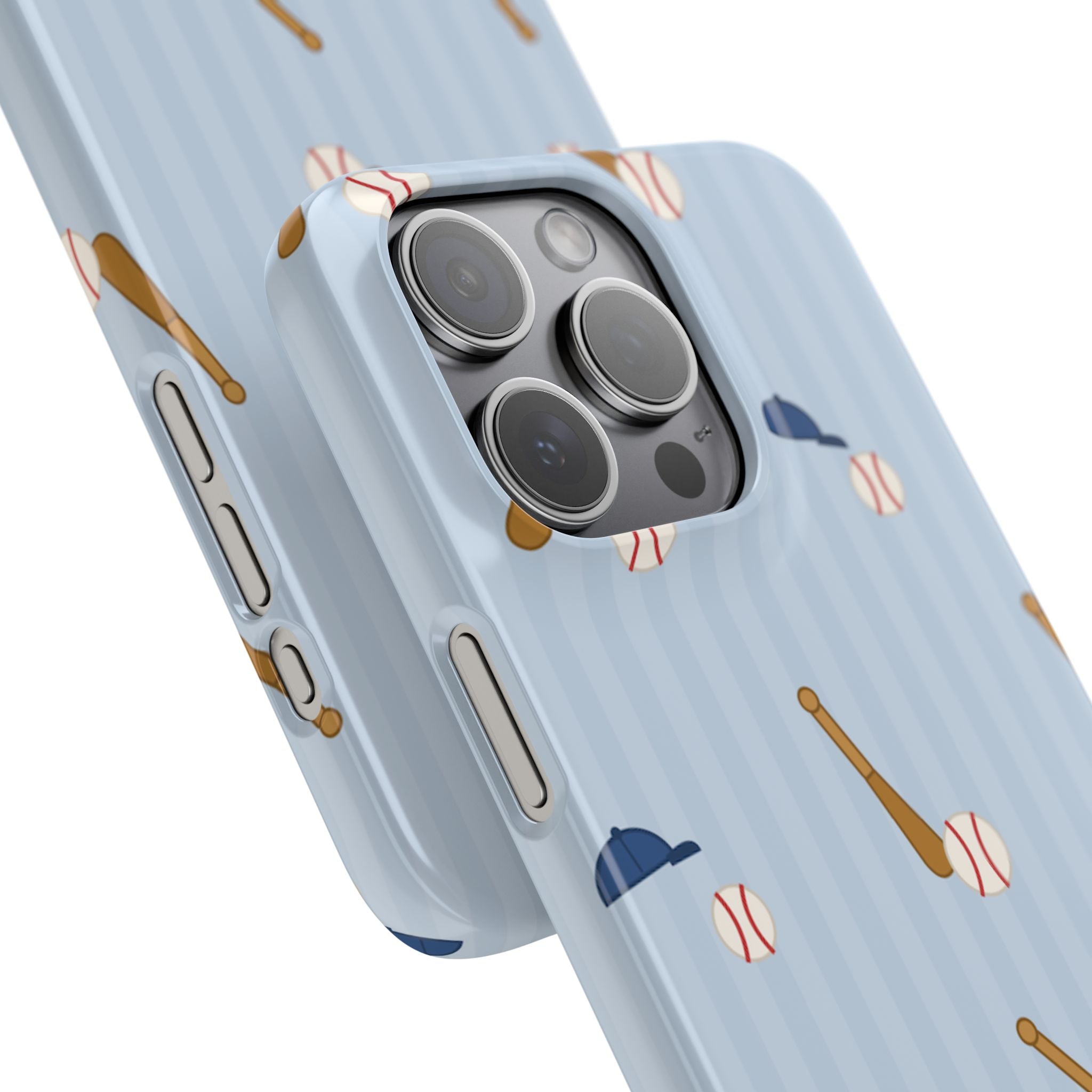 Baseball Pattern Phone Case — Blue Bat & Cap Snap Case