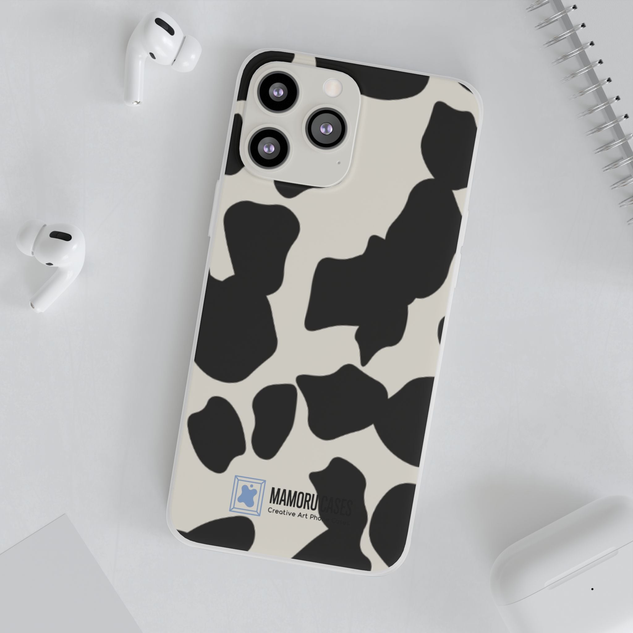 Cow Print Phone Case — Black & White Cowhide Pattern Flexible Protective Cover