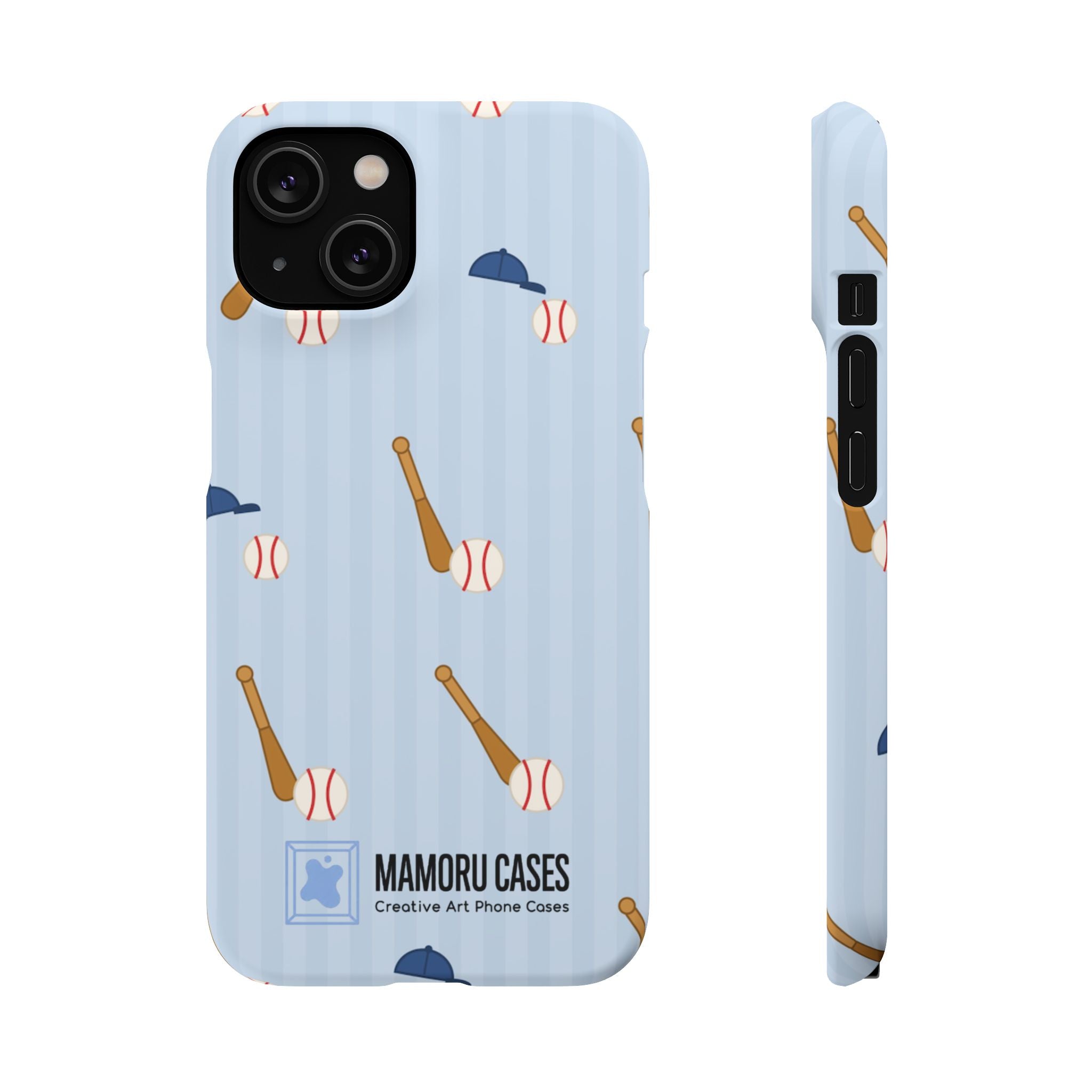Baseball Pattern Phone Case — Blue Bat & Cap Snap Case