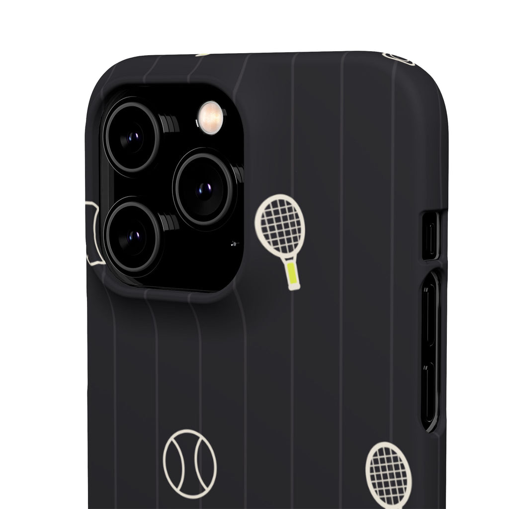 Snap Case — Black Sports Pattern Phone Case (Tennis Rackets & Baseballs)