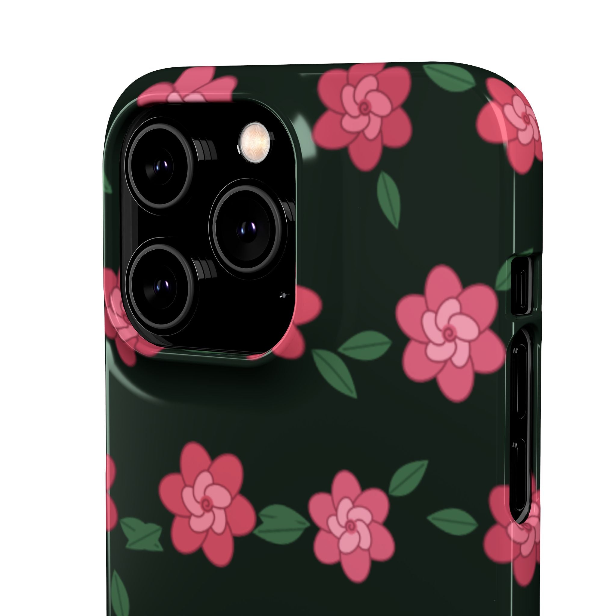 Floral Snap Phone Case — Pink Camellia Pattern on Dark Background