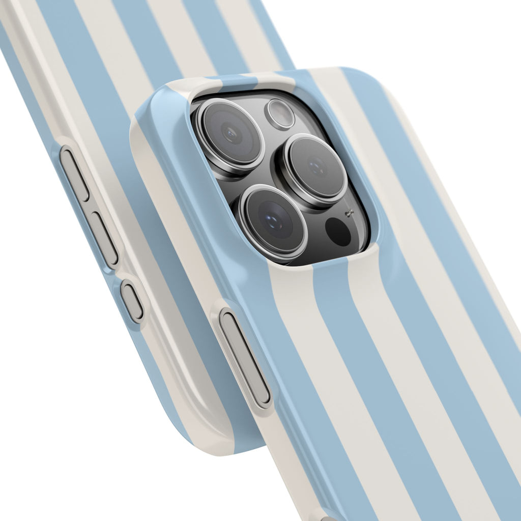 Phone Case — Pastel Blue & White Vertical Stripe Protective Snap Case